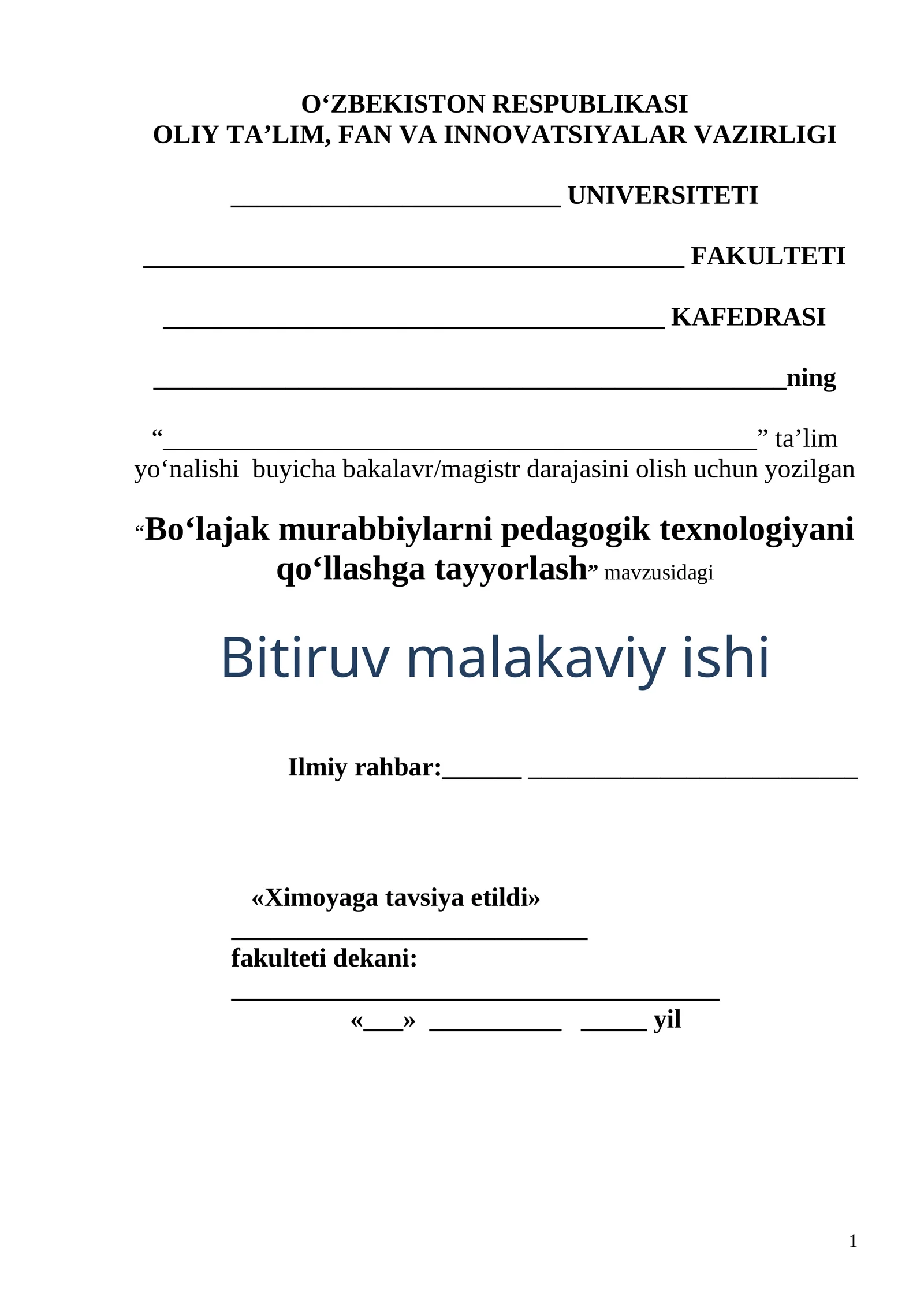 Bo‘lajak murabbiylarni pedagogik texnologiyani qo‘llashga tayyorlash