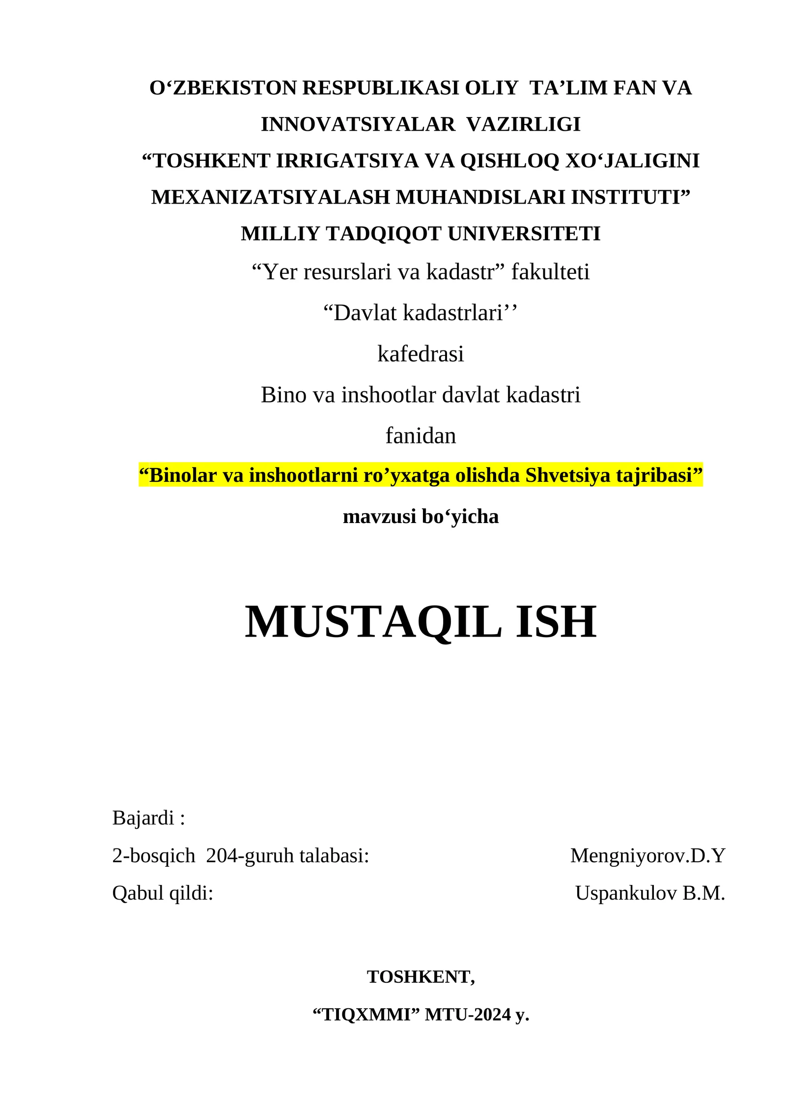 Yer resurslari va kadastr fakulteti