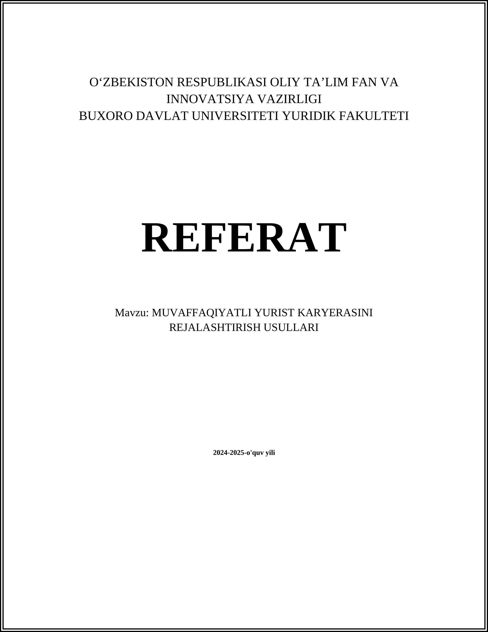 MUVAFFAQIYATLI YURIST KARYERASINI REJALASHTIRISH USULLARI