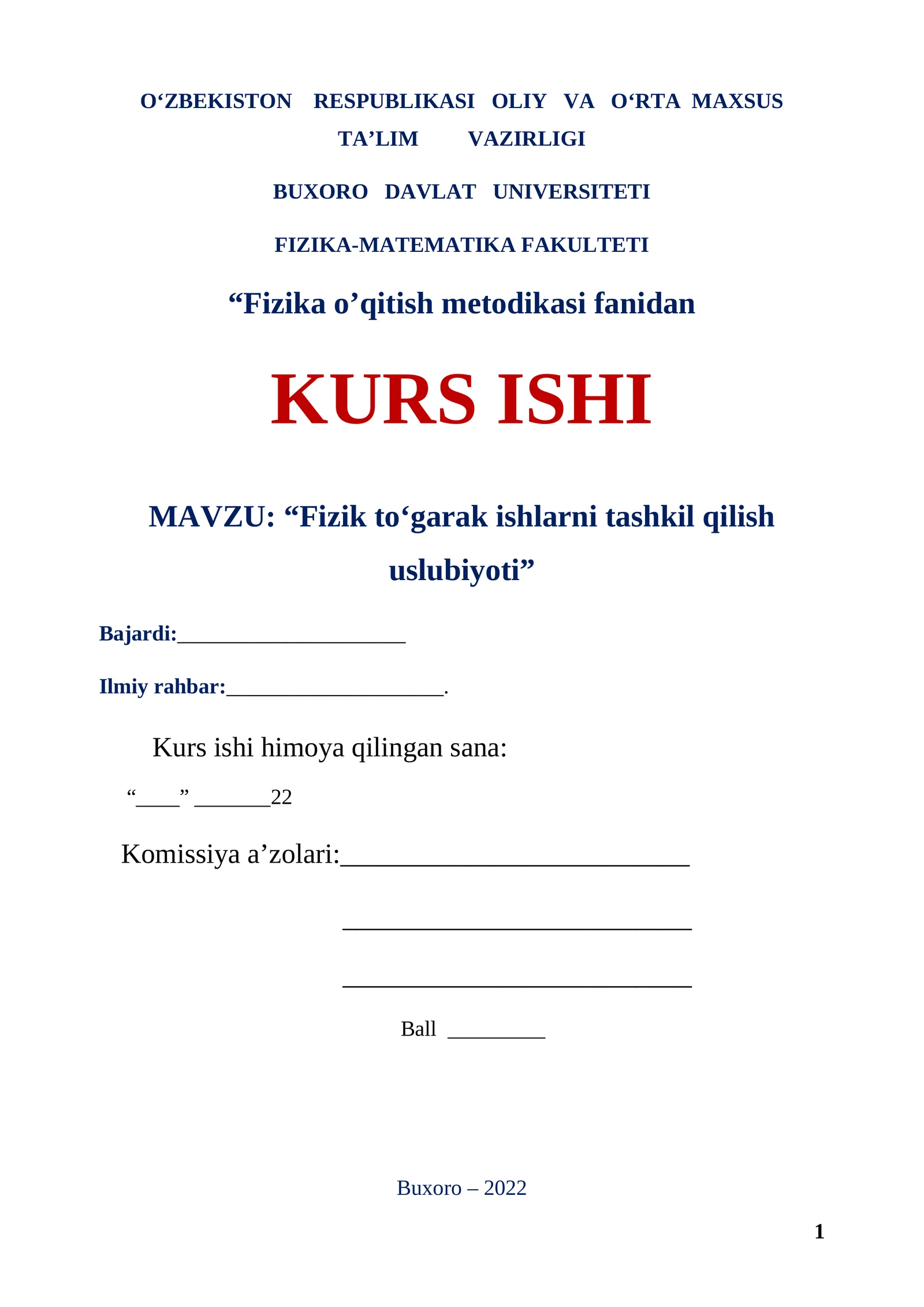Fizik to‘garak ishlarni tashkil qilish uslubiyoti