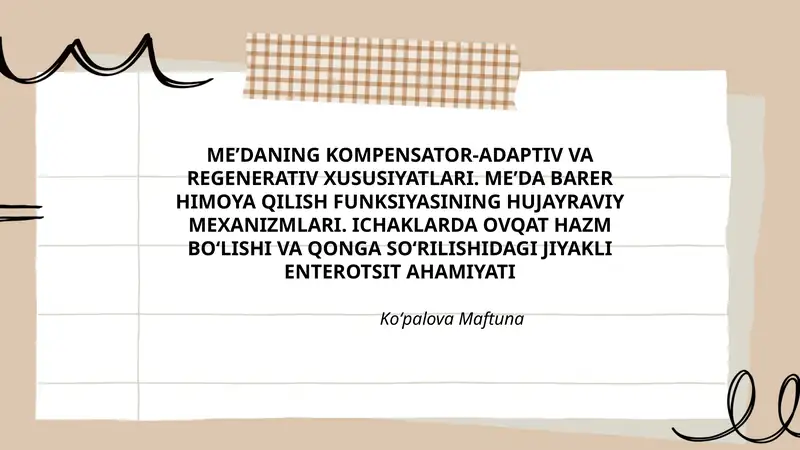 MEʼDANING KOMPENSATOR-ADAPTIV VA REGENERATIV XUSUSIYATLARI