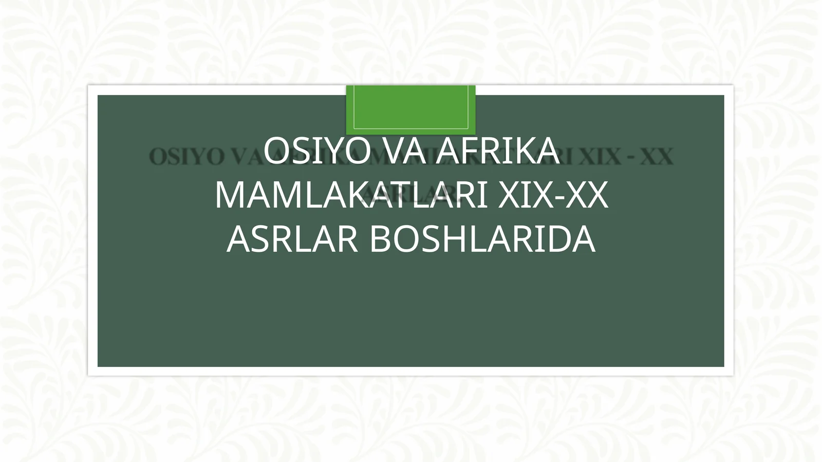 OSIYO VA AFRIKA MAMLAKATLARI XIX-XXASRLAR BOSHLARIDA