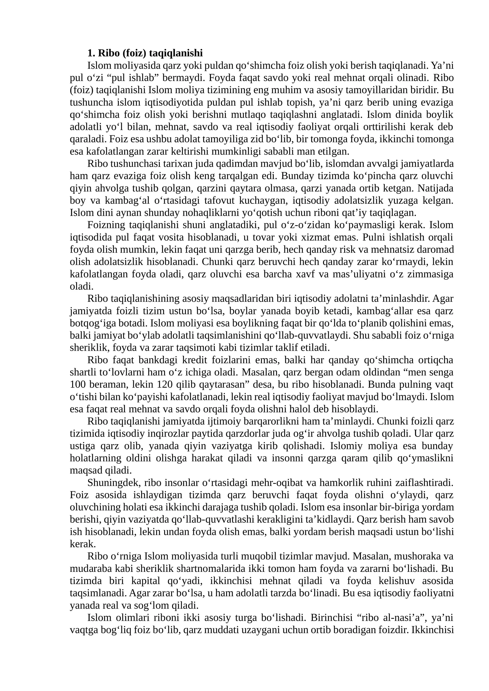 Ribo (foiz) taqiqlanishi