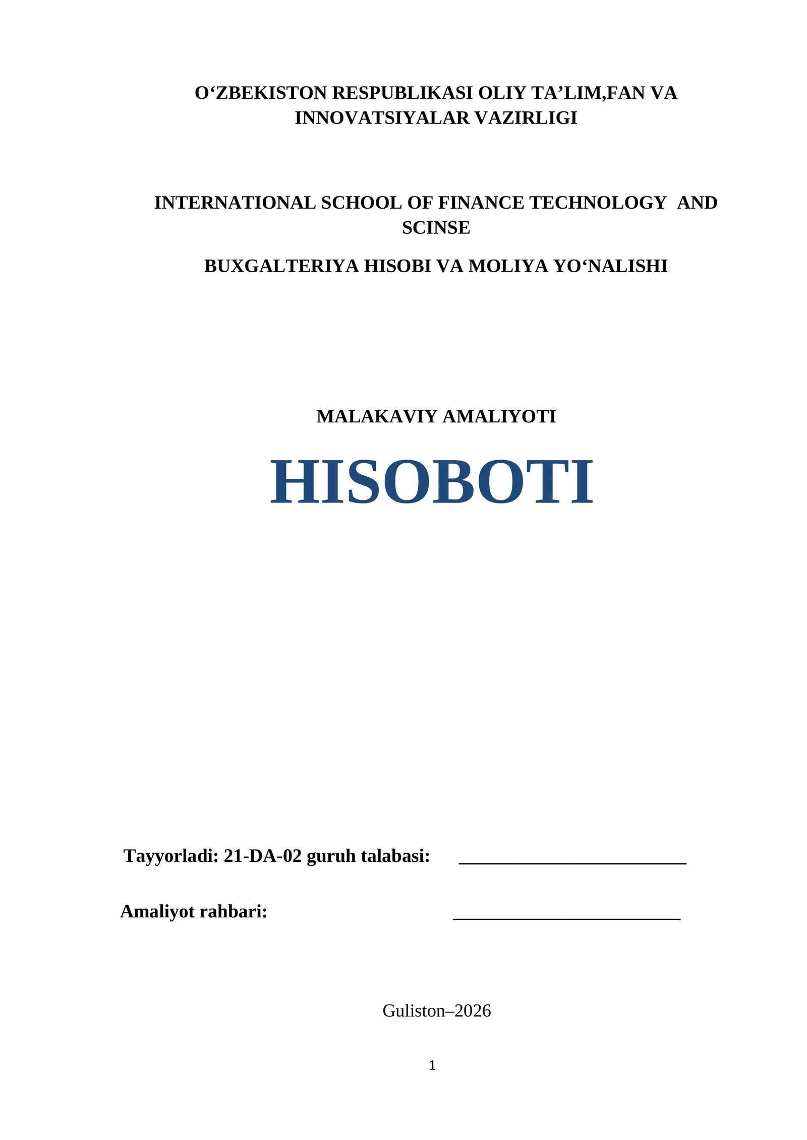 MALAKAVIY AMALIYOTI HISOBOTI. Veterinariya va Chorvachilikni rivojlantirish Boshqarmasi