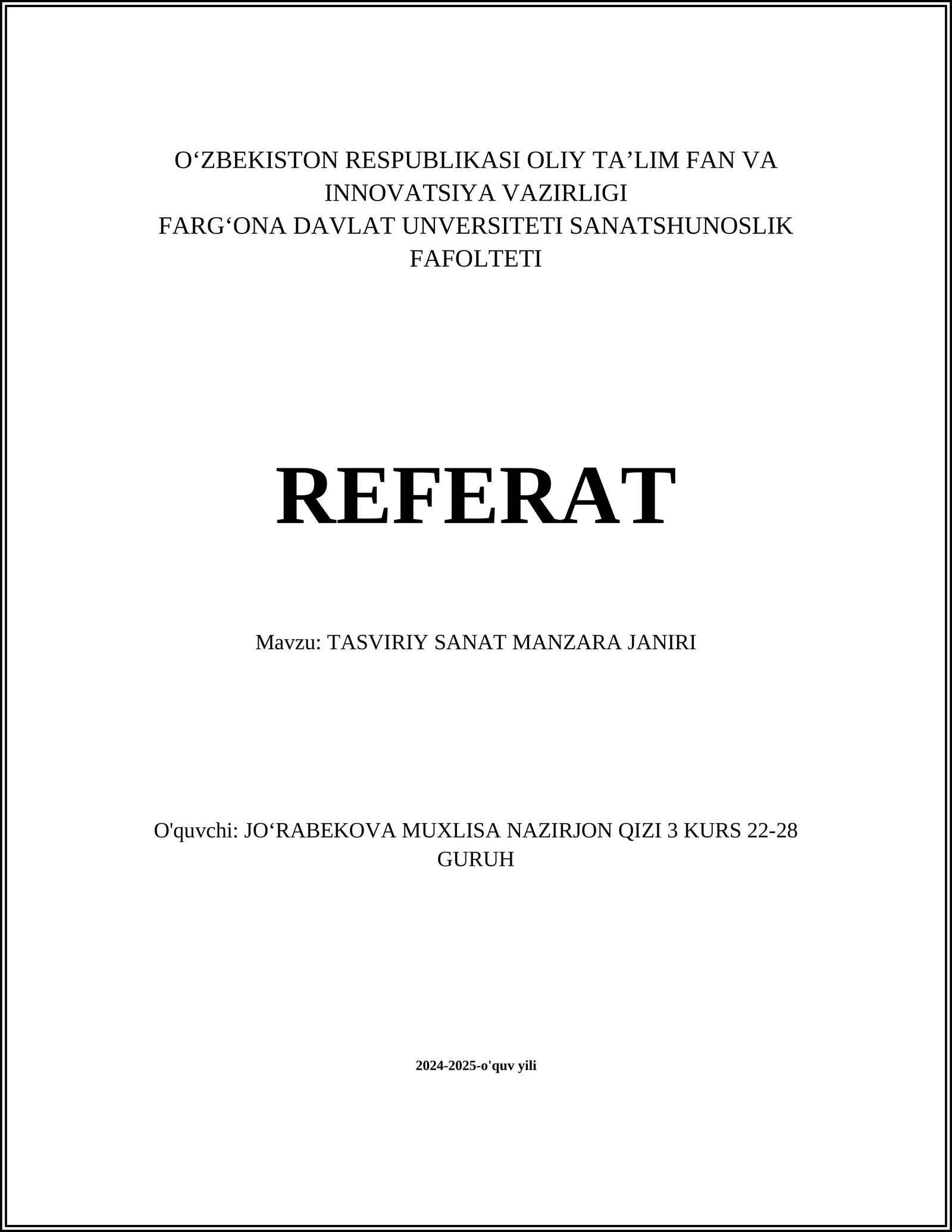 TASVIRIY SANAT MANZARA JANIRI