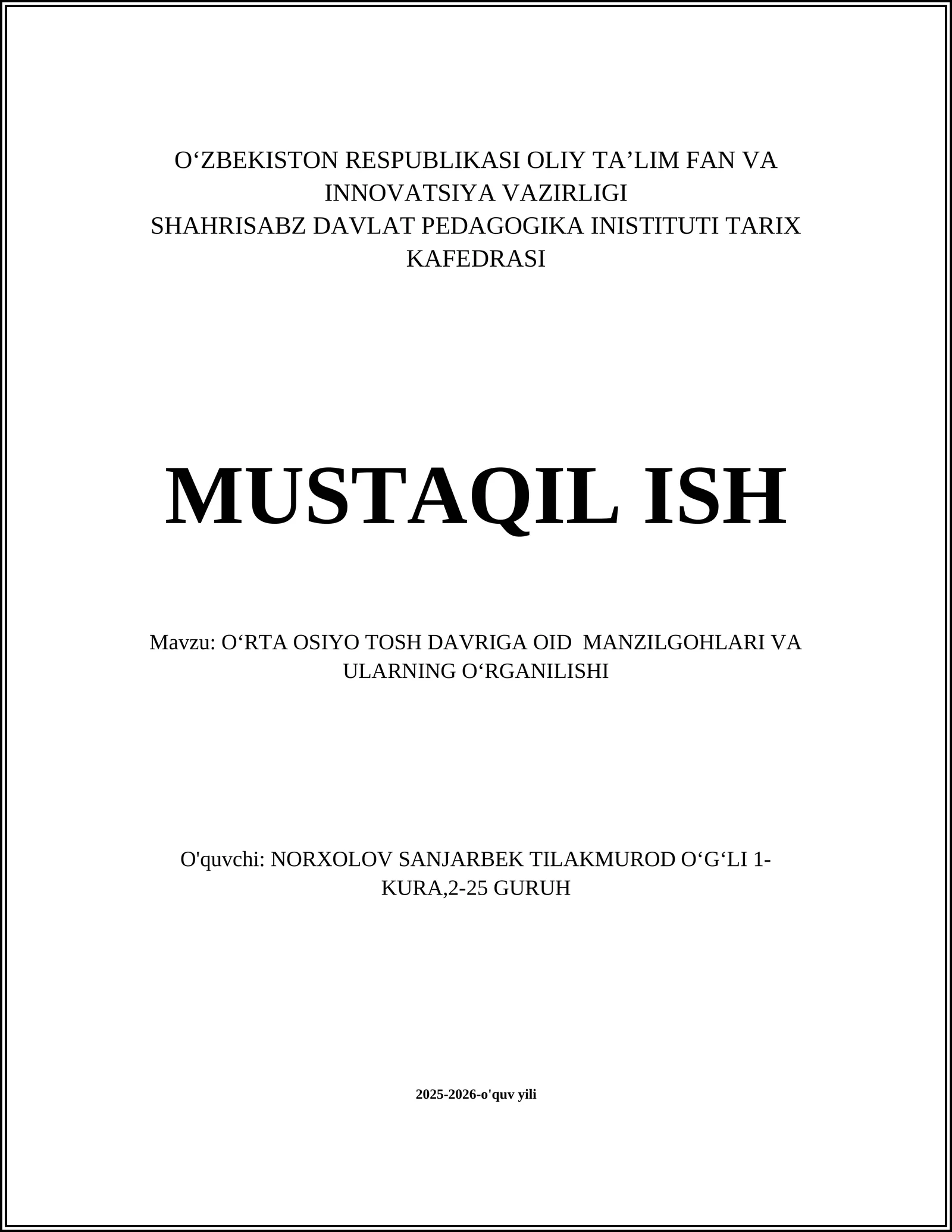 Oʻrta Osiyoda Paleolit davri manzillari: tarqalishi va tarixiy xususiyatlari
