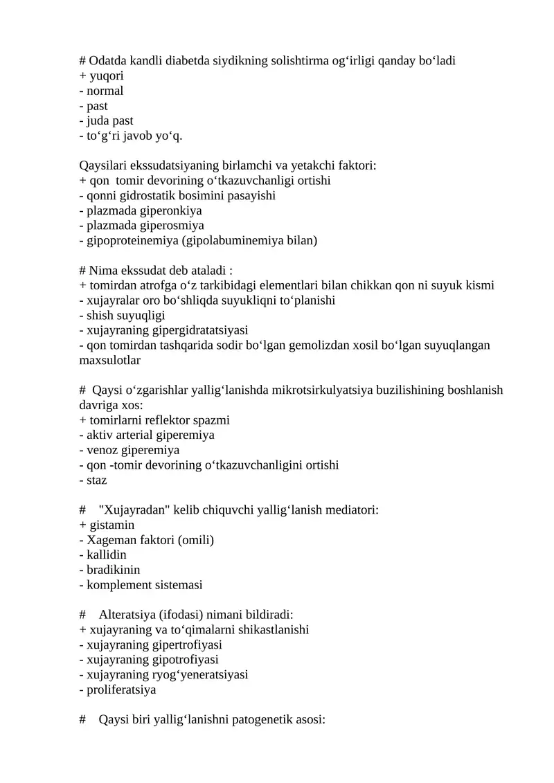 Kandli diabetda siydikning solishtirma og‘irligi