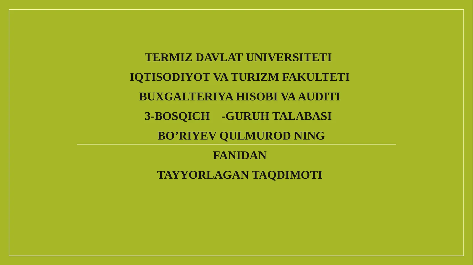 TAQDIMOT: BUDJET TASHKILOTLARIDA HARAKATLAR SMETASINI REJALASHTIRISH VA BUDJETDAN MOLIYALASHTIRISHDAGI MOLIYAVIY NAZORAT