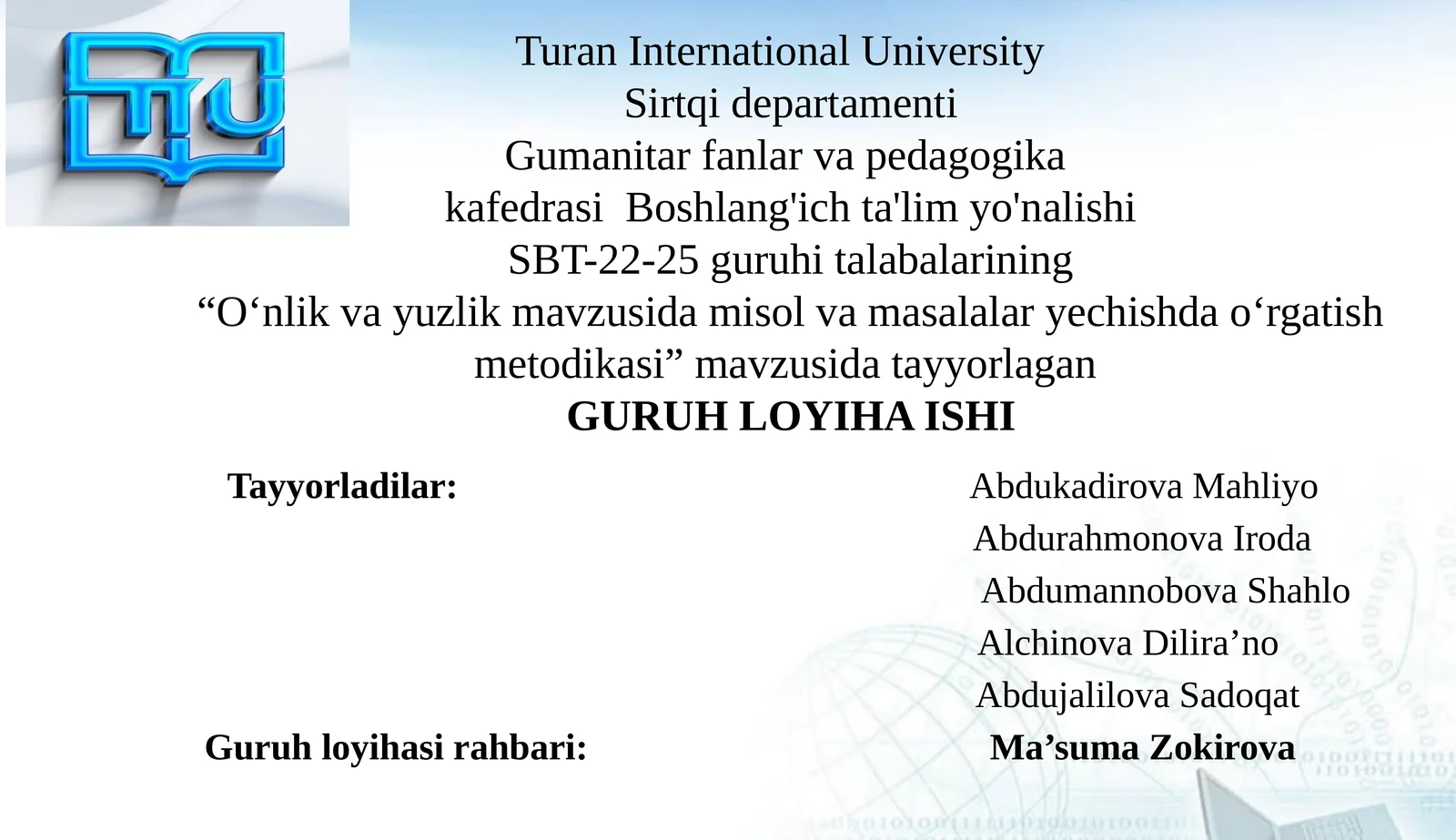 O‘nlik vayuzlik mavzusida misol masalalaryechishda o‘rgatish metodikasi
