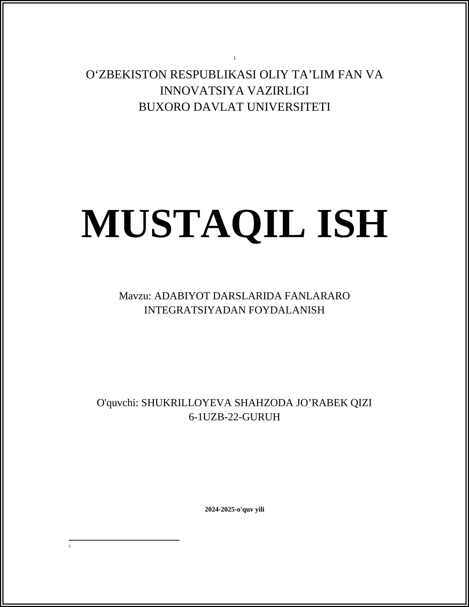 ADABIYOT DARSLARIDA FANLARARO INTEGRATSIYADAN FOYDALANISH