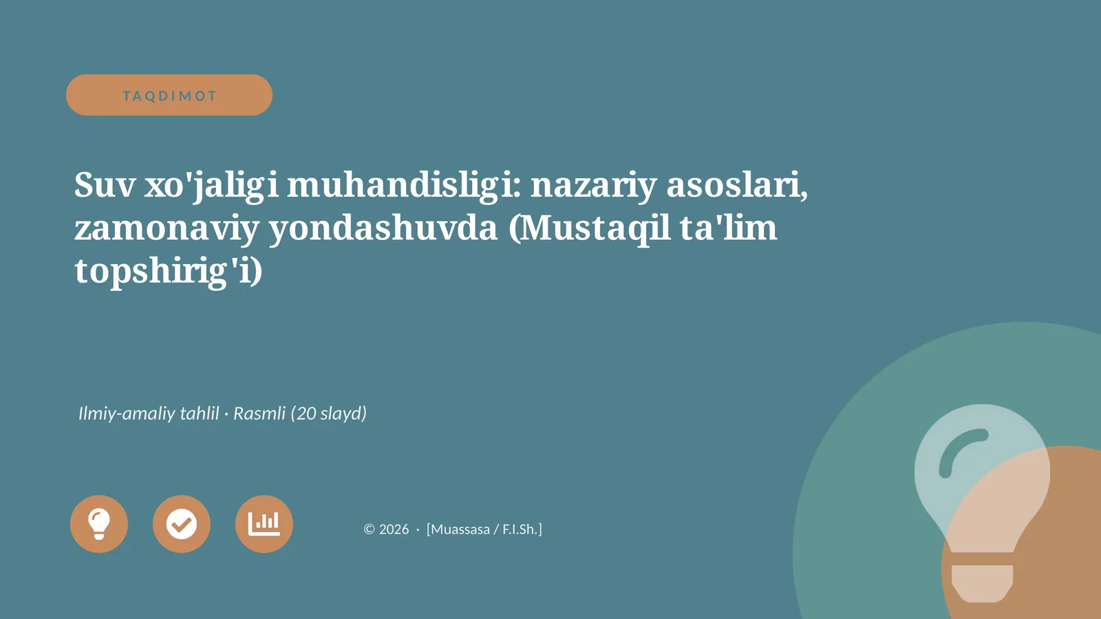 Suv xo'jaligi muhandisligi: nazariy asoslari, zamonaviy yondashuvda (Mustaqil ta'lim topshirig'i)