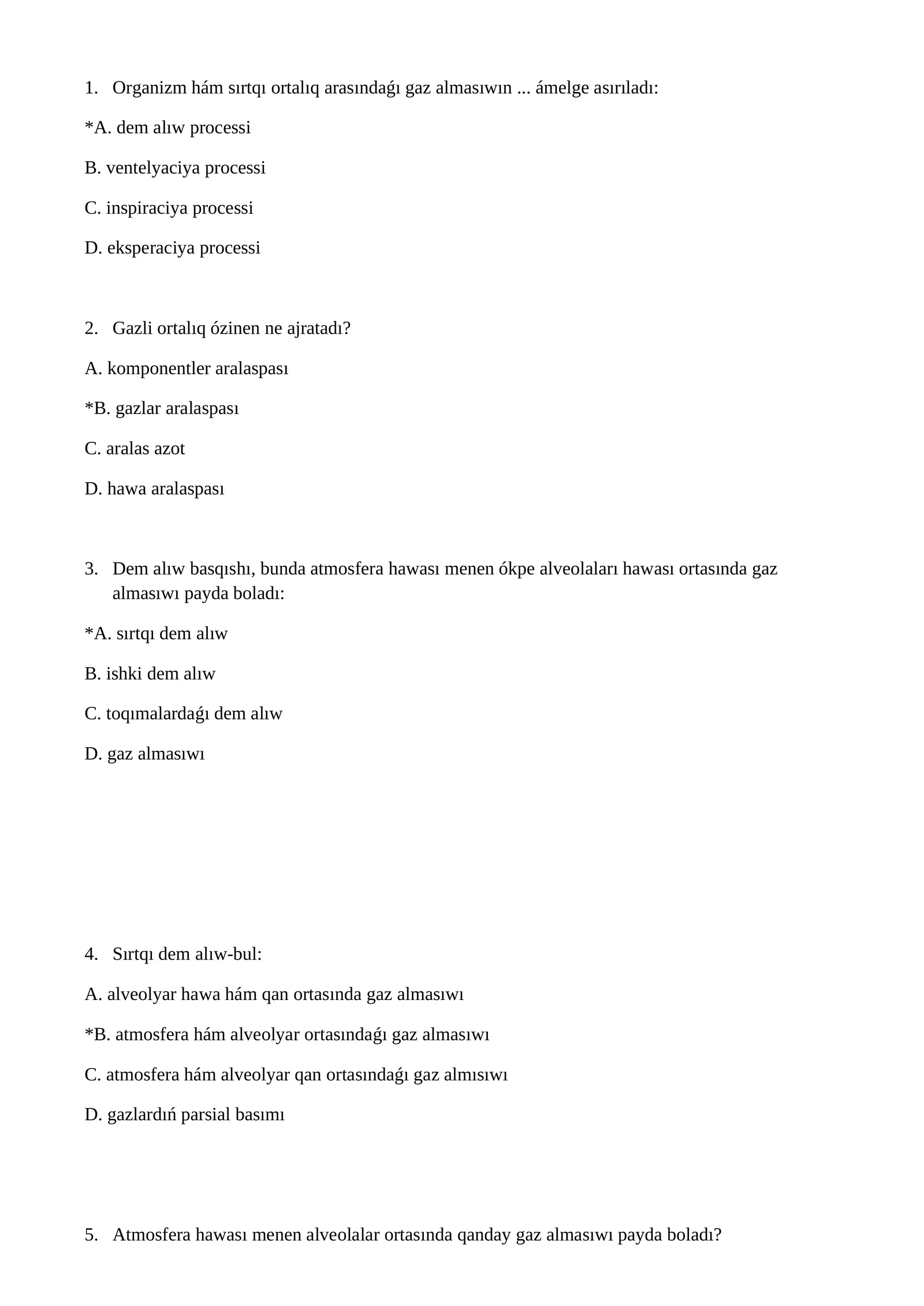 Respiratory System Quizzes