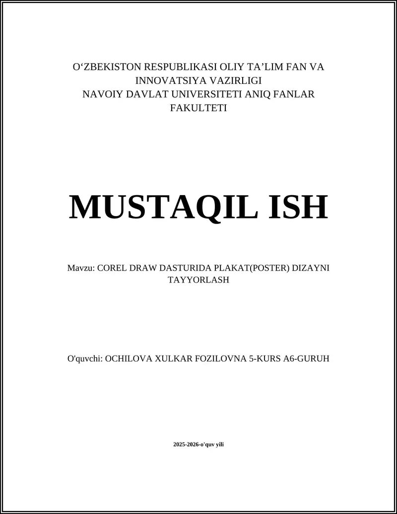 PLAKAT(POSTER) DIZAYNI TAYYORLASH