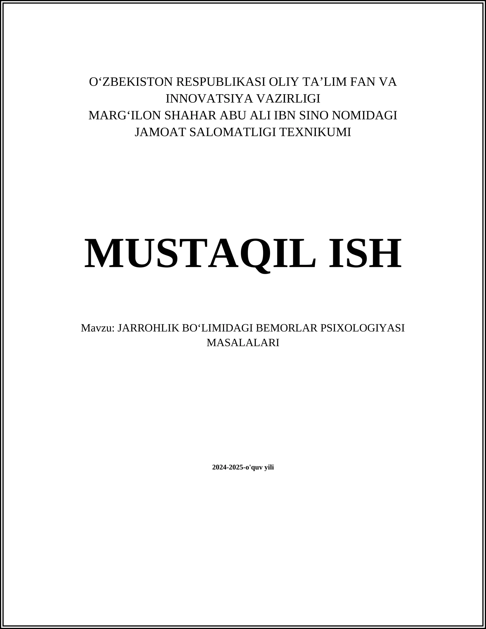 Bemorlarning psixologik holati va stress