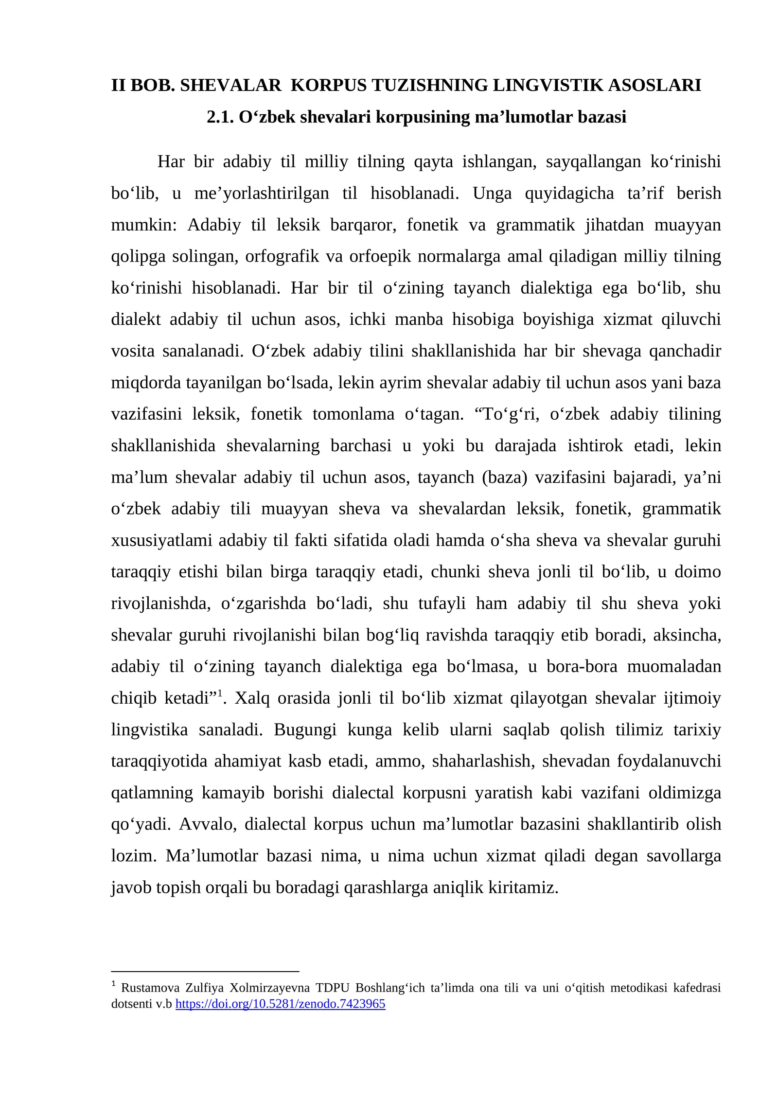 SHEVALAR KORPUS TUZISHNING LINGVISTIK ASOSLARI