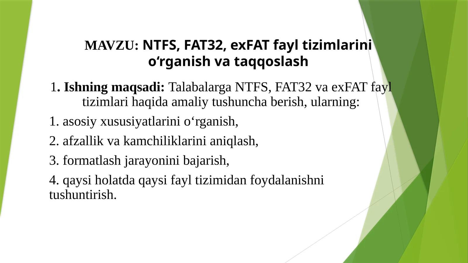 NTFS, FAT32, exFAT fayl tizimlari