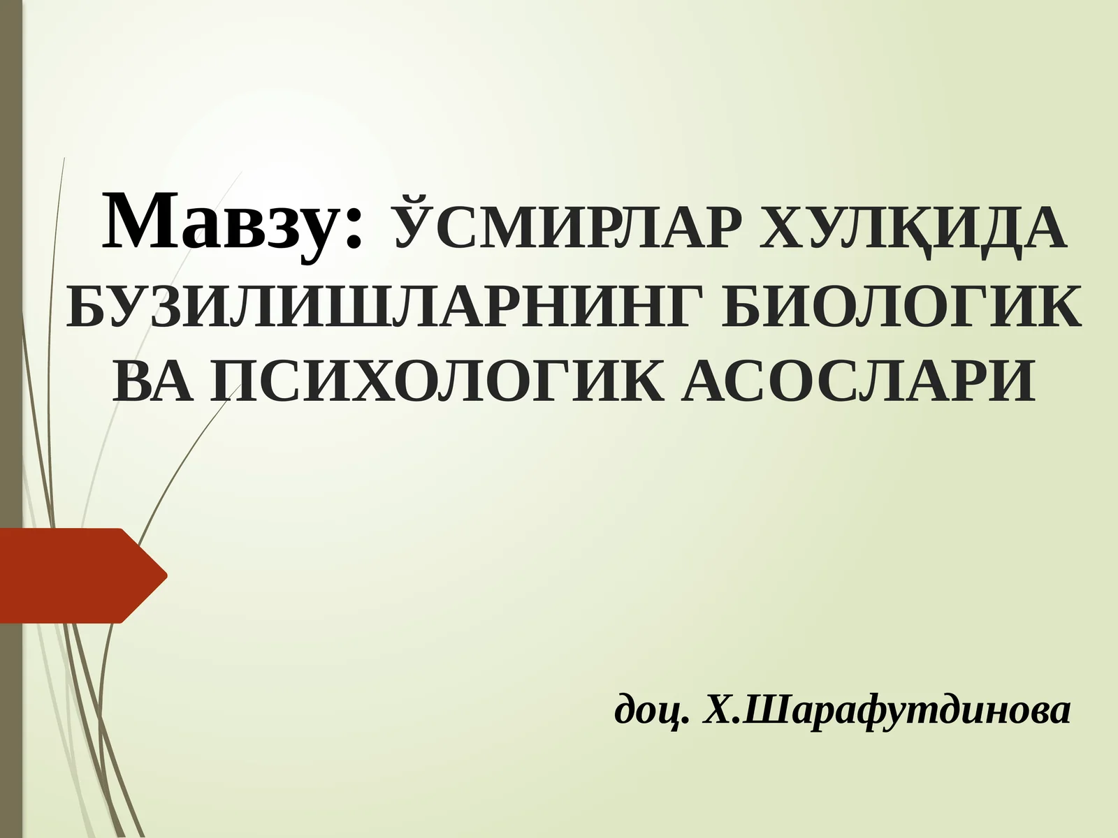 ЎСМИРЛАР ХУЛҚИДАБУЗИЛИШЛАРНИНГ БИОЛОГИК ВА ПСИХОЛОГИК АСОСЛАРИ
