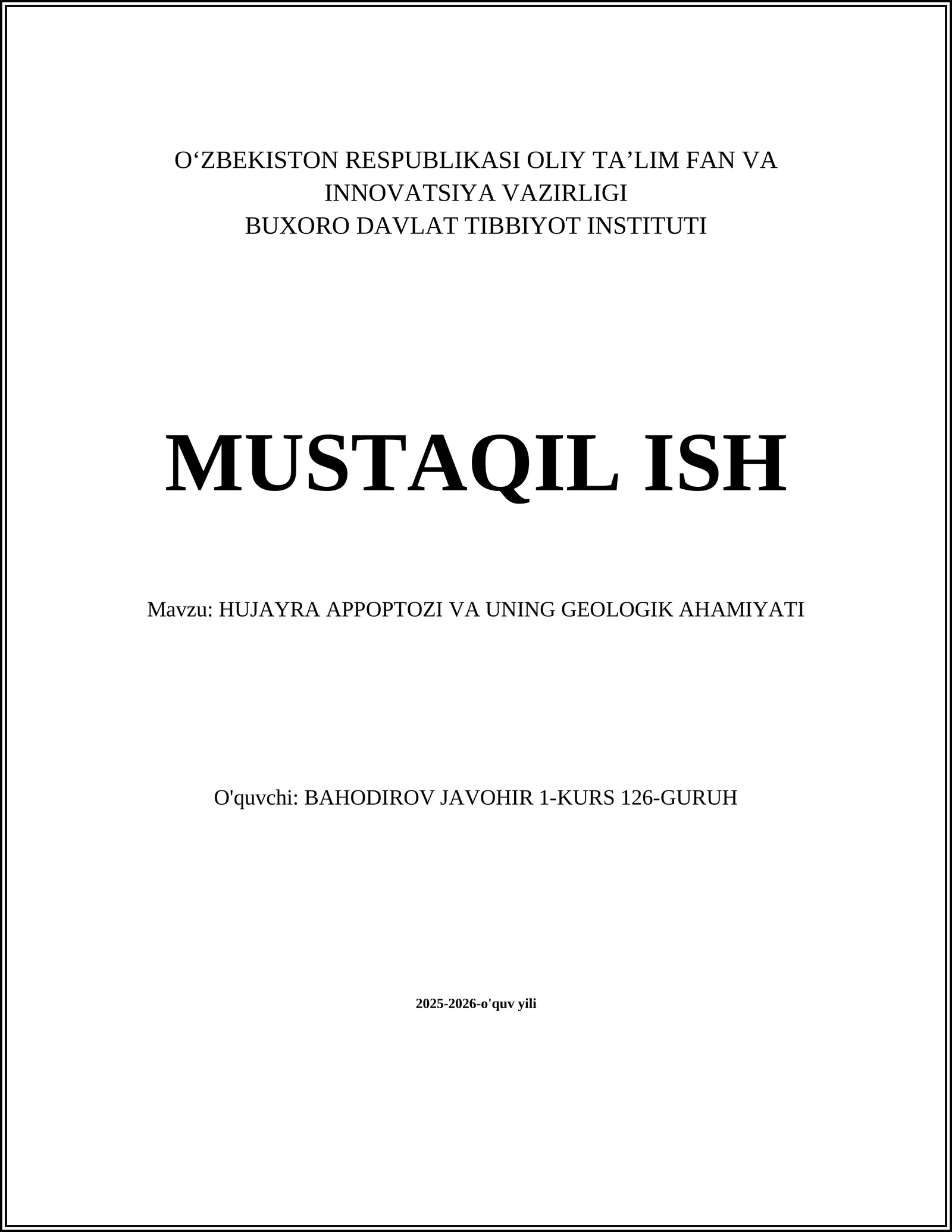 HUJAYRA APPOPTOZI VA UNING GEOLOGIK AHAMIYATI