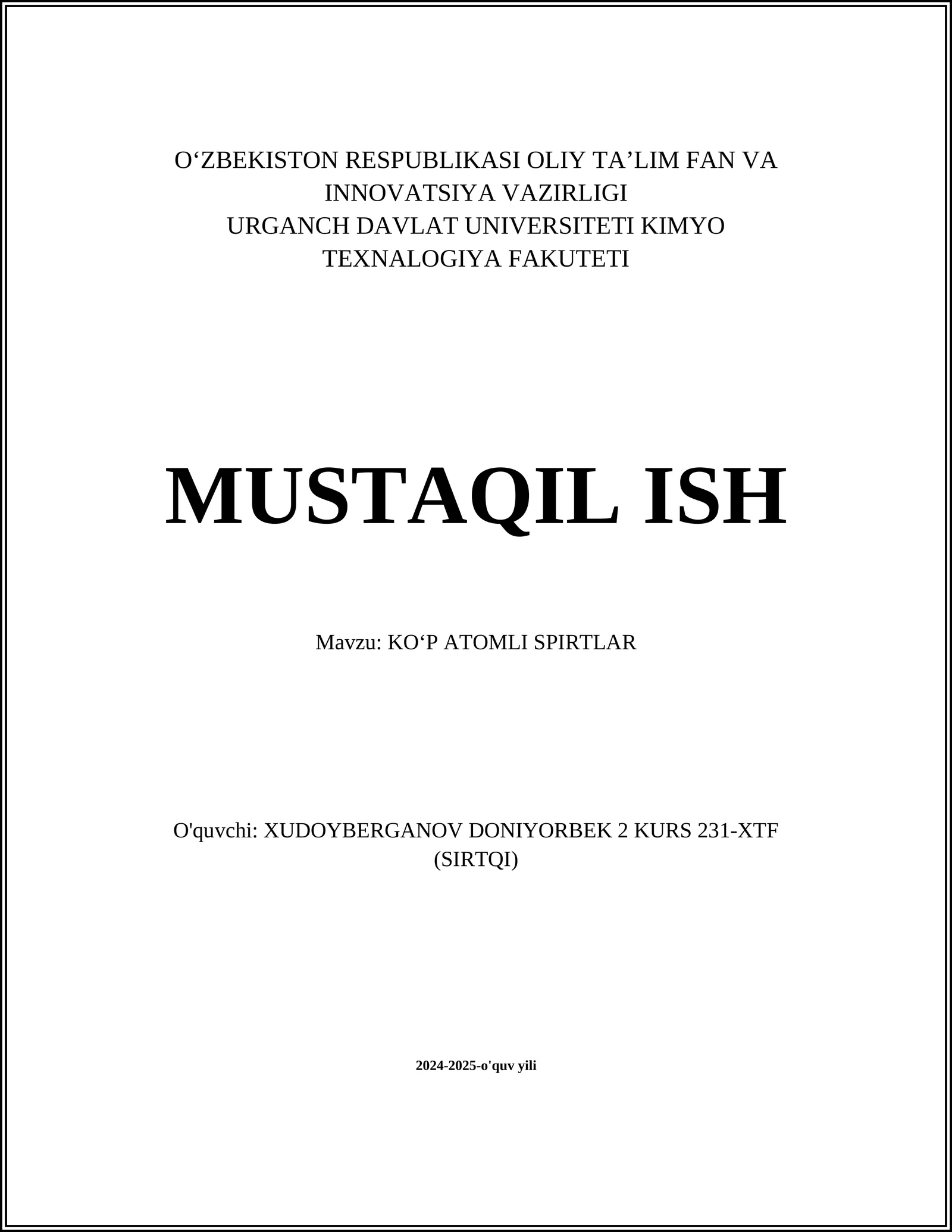 KO‘P ATOMLI SPIRTLAR