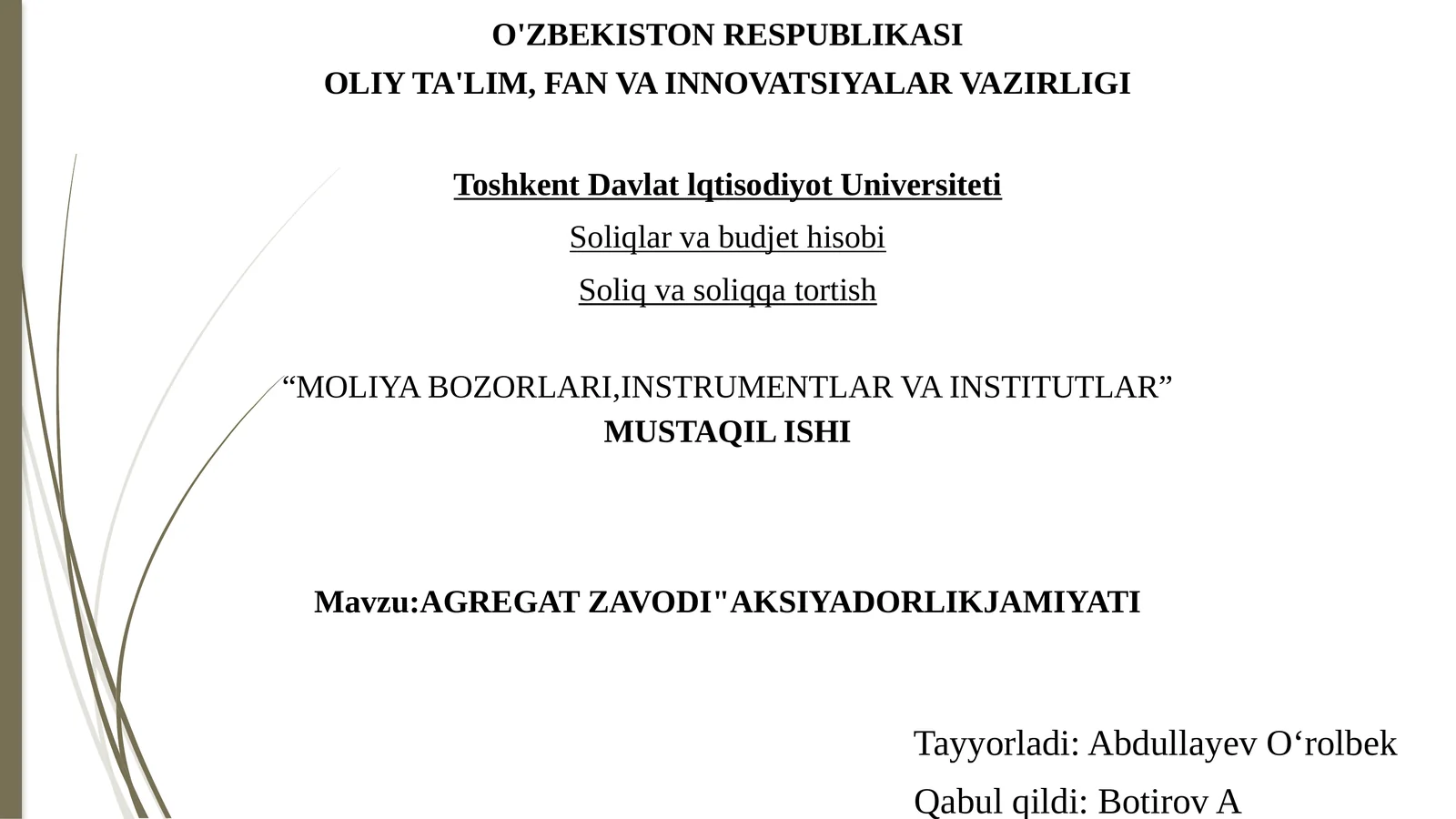 AGREGATZAVODI"AKSIYADORLIKJAMIYATI