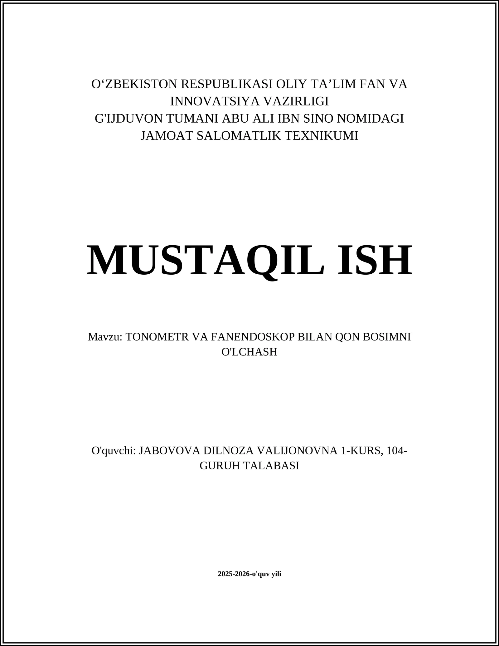 TONOMETR VA FANENDOSKOP BILAN QON BOSIMNI O'LCHASH