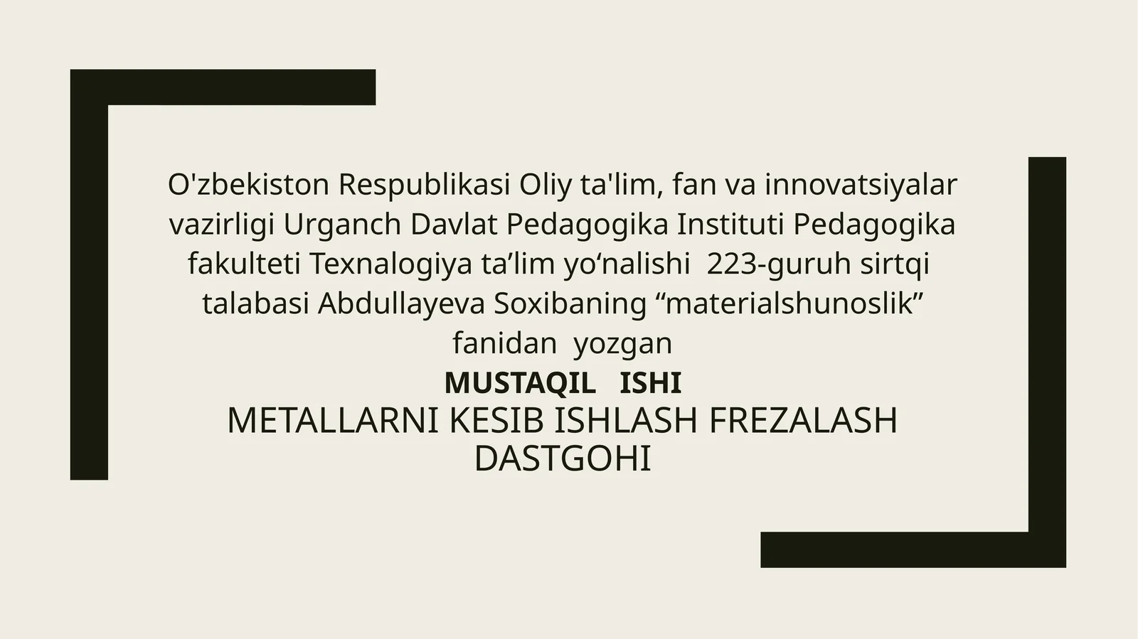 Metallarni kesib ishlash dastgohi