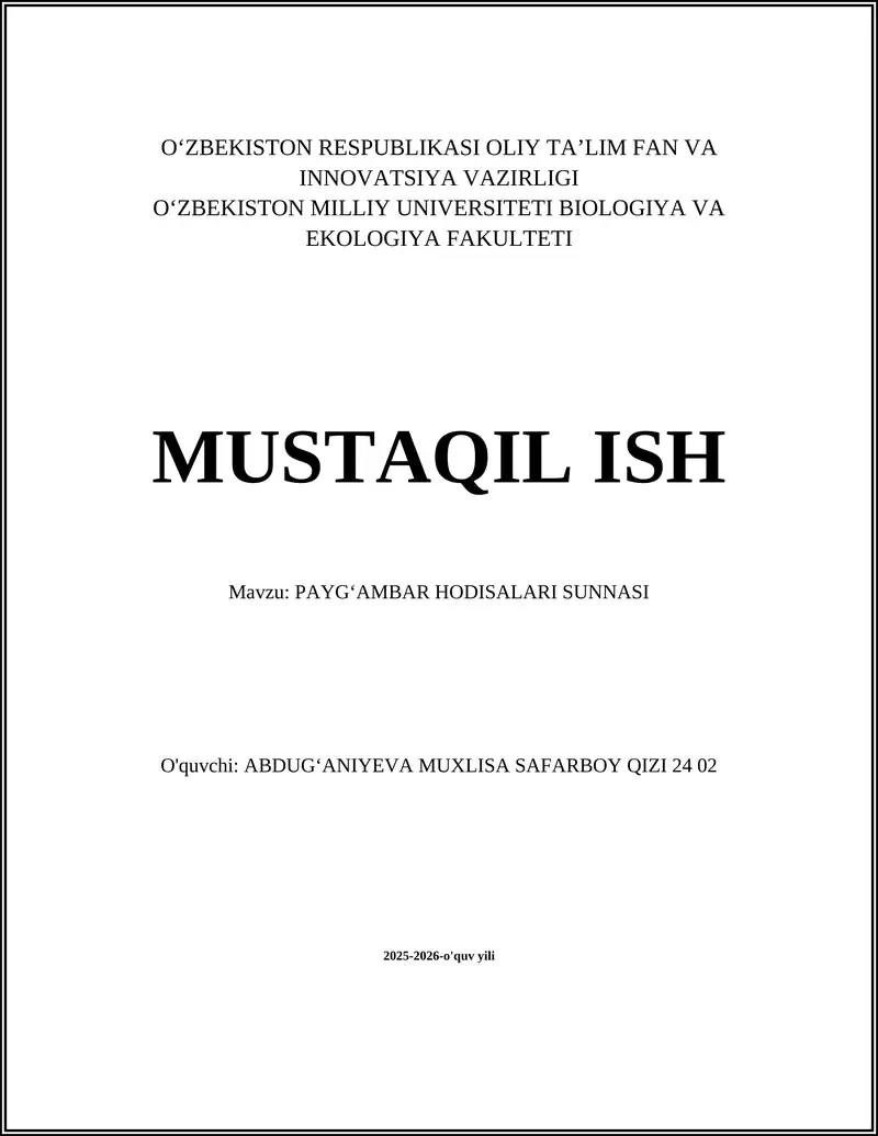 PAYGʻAMBAR HODISALARI SUNNASI