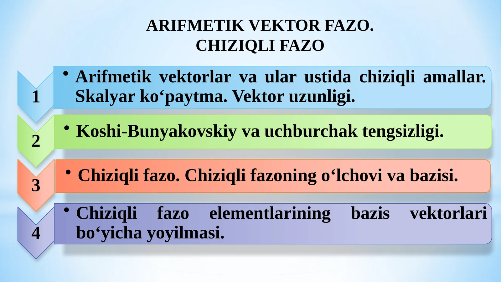 ARIFMETIK VEKTOR FAZO. CHIZIQLI FAZO