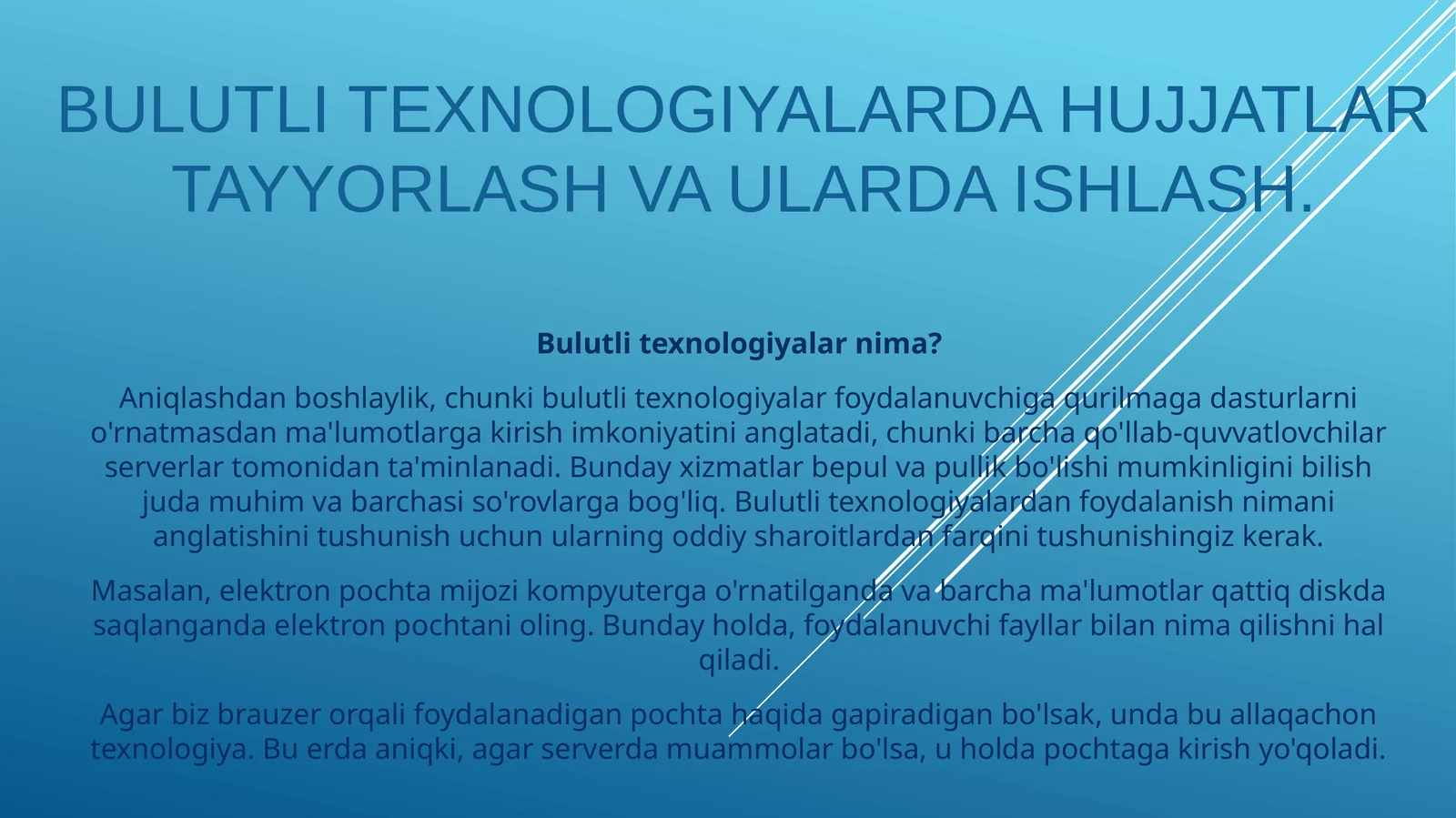 Bulutli texnologiyalarda hujjatlar tayyorlash va ularda ishlash