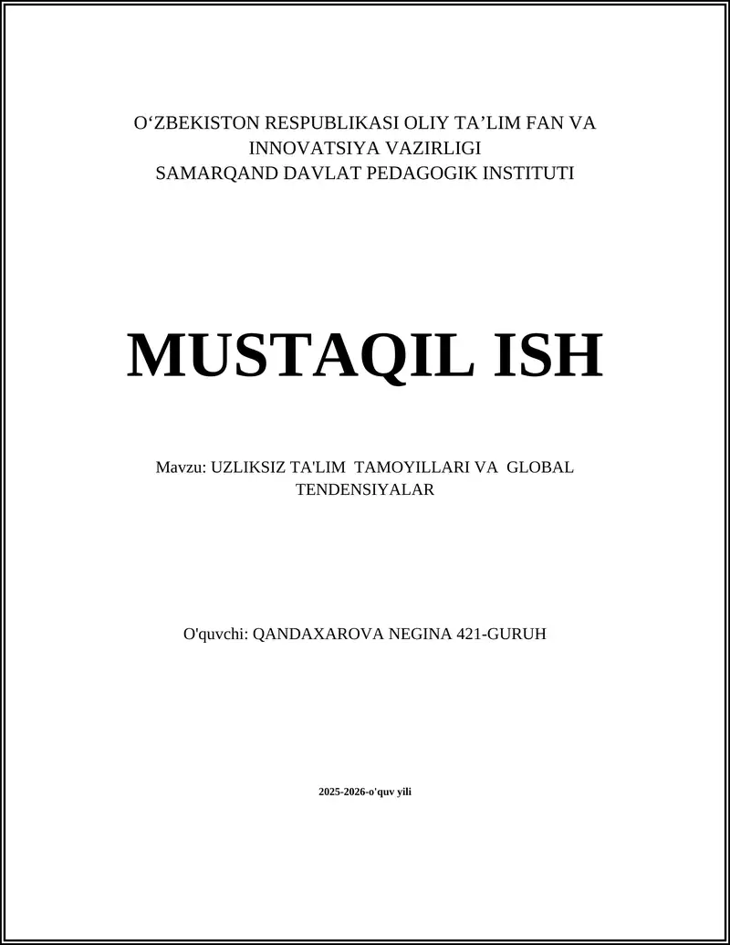 Uzluksiz ta'lim tamoyillari va global tendensiyalar