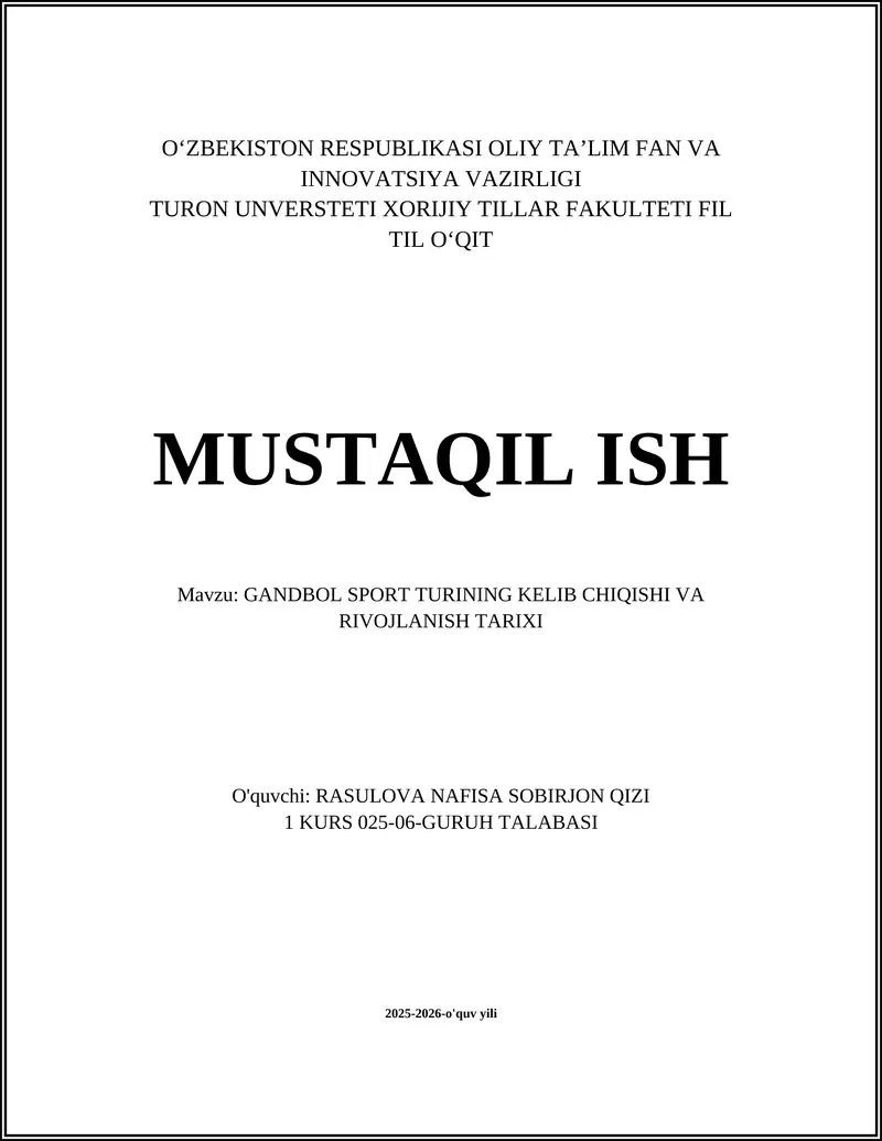 GANDBOL SPORT TURINING KELIB CHIQISHI VA RIVOJLANISH TARIXI