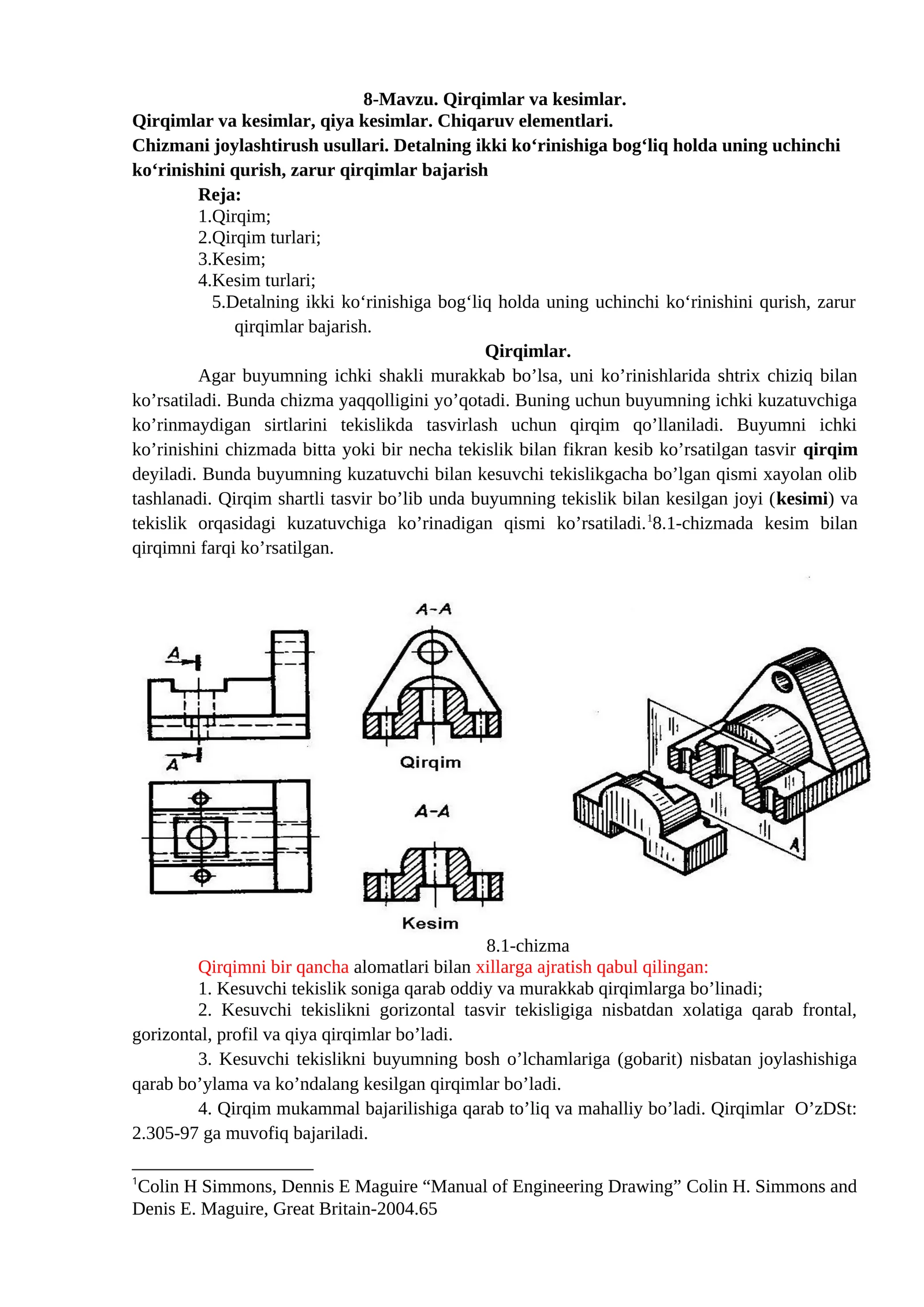 8-Mavzu. Qirqimlar va kesimlar