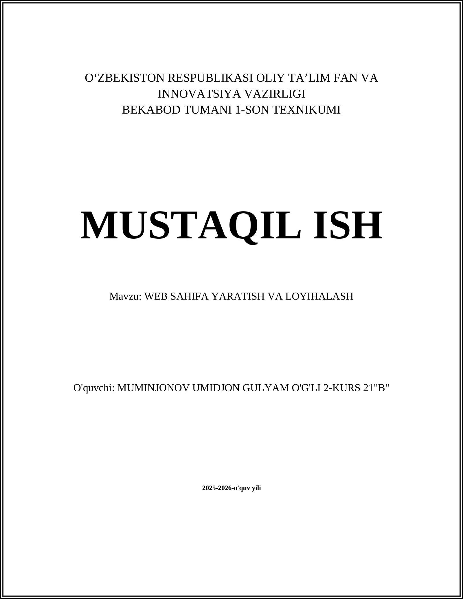 WEB SAHIFA YARATISH VA LOYIHALASH