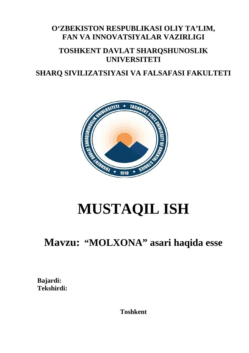 “MOLXONA” asari haqida esse