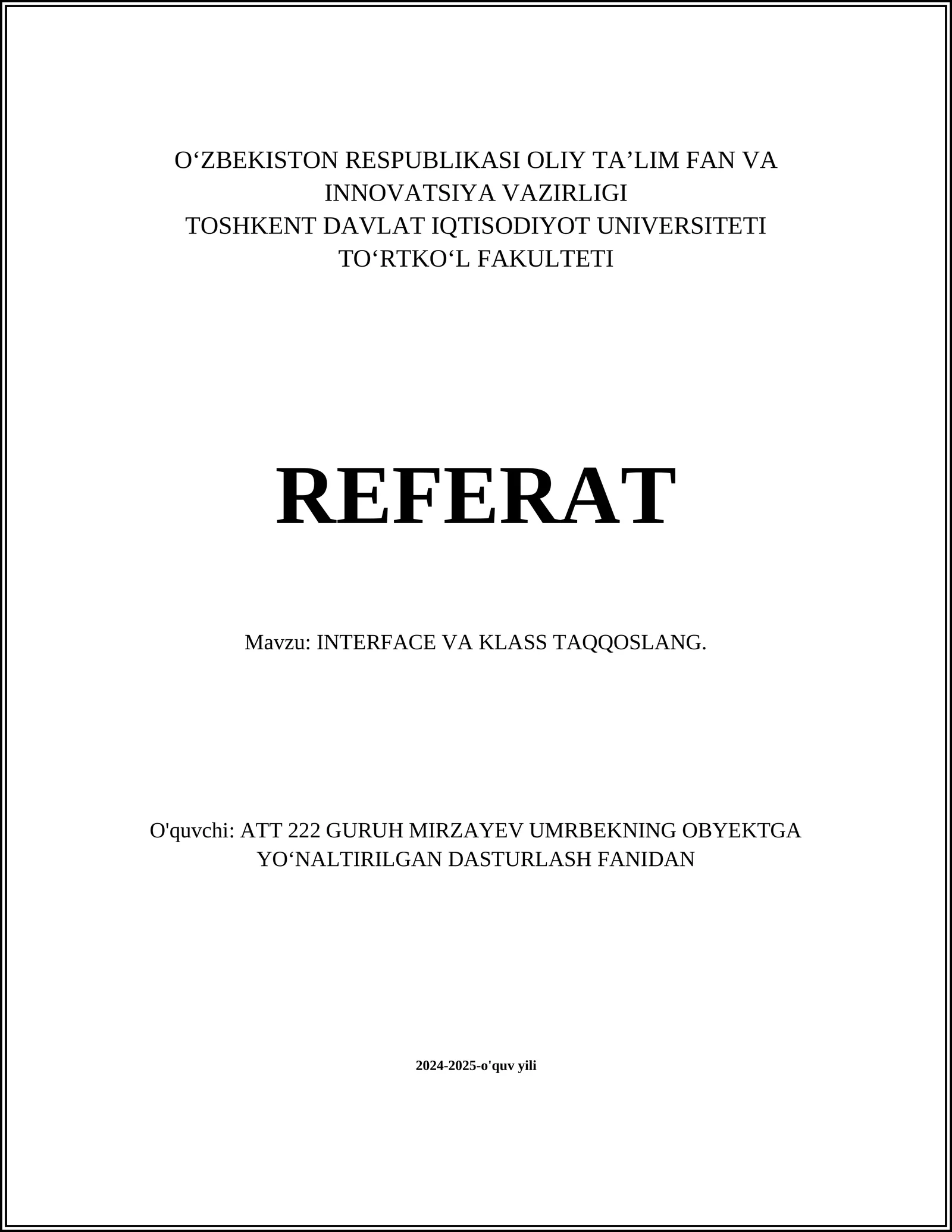 INTERFACE VA KLASS TAQQOSLANG