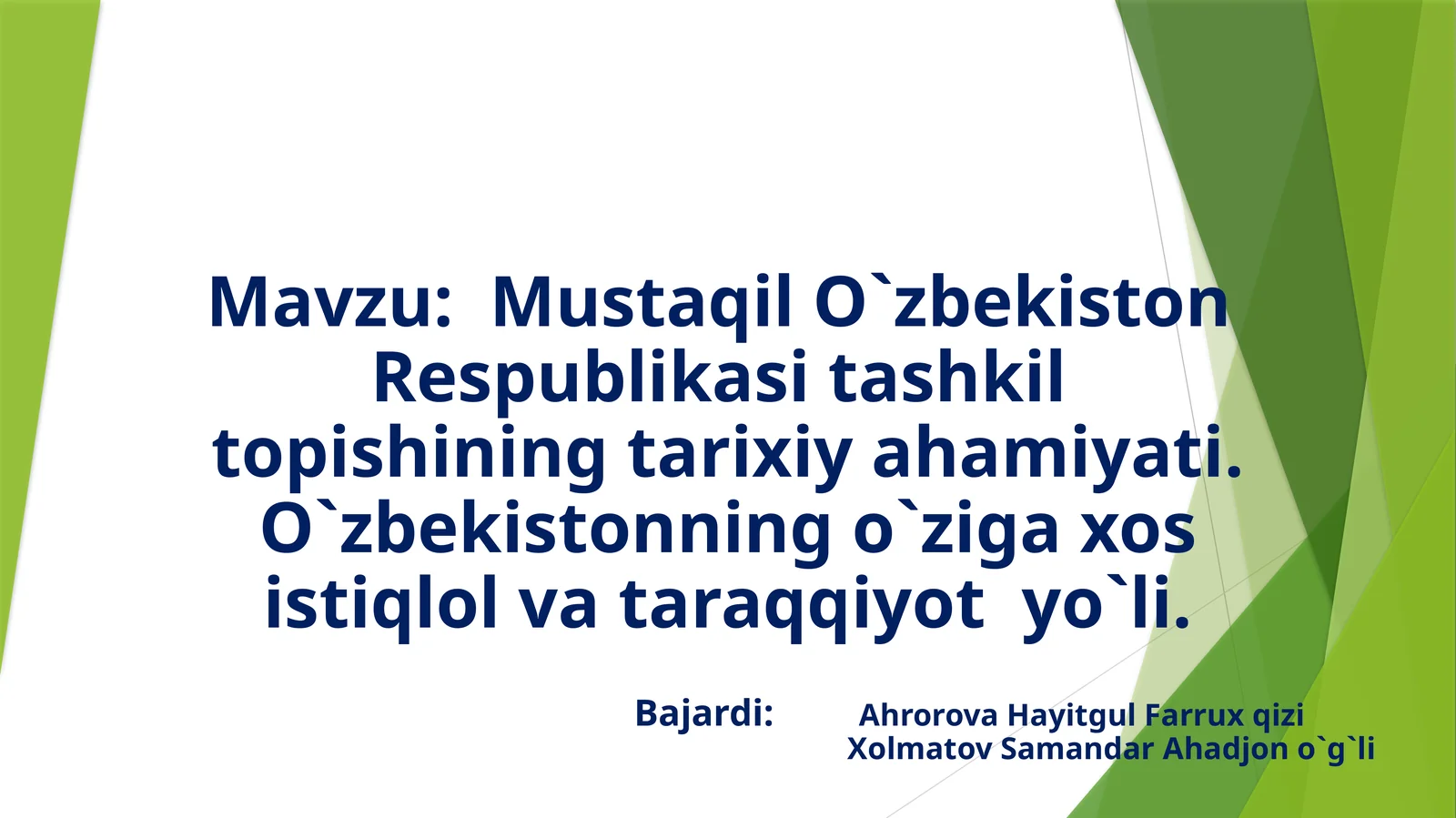 Mustaqil O`zbekiston Respublikasi tashkilot topishi