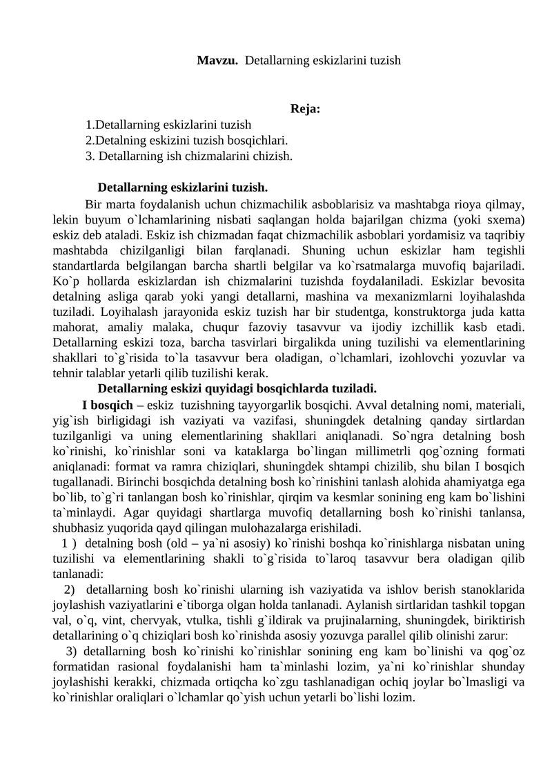 Detallarning eskizlarini tuzish