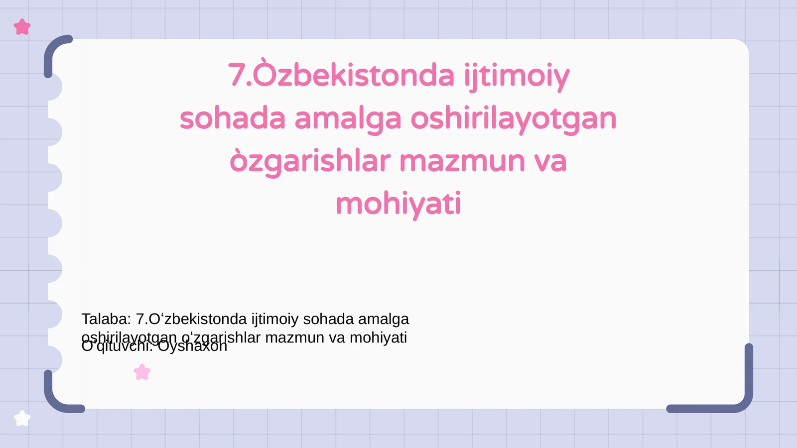 Oʻzbekistonda ijtimoiy sohada amalga oshirilayotgan òzgarishlar mazmun va mohiyati