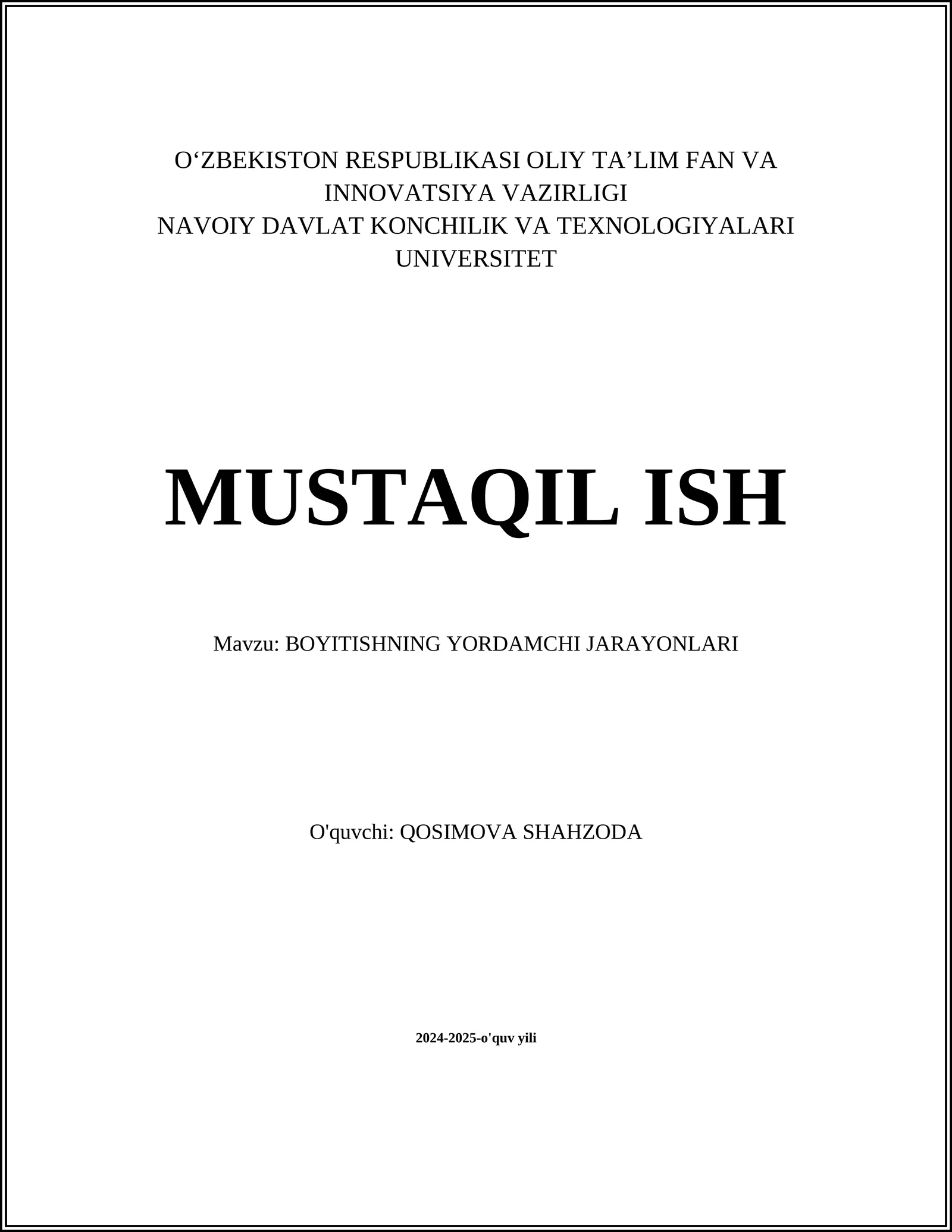 BOYITISHNING YORDAMCHI JARAYONLARI