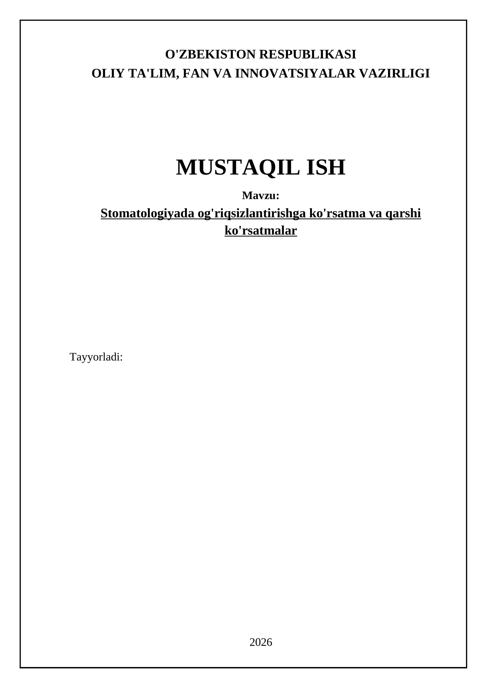Stomatologiyada og'riqsizlantirishga ko'rsatma va qarshi ko'rsatmalar