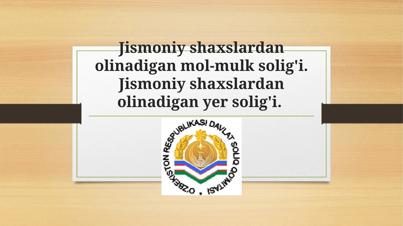 Taqdimot Jismoniy shaxslardan olinadigan mol-mulk solig'i. Jismoniy shaxslardan olinadigan yer solig'i.
