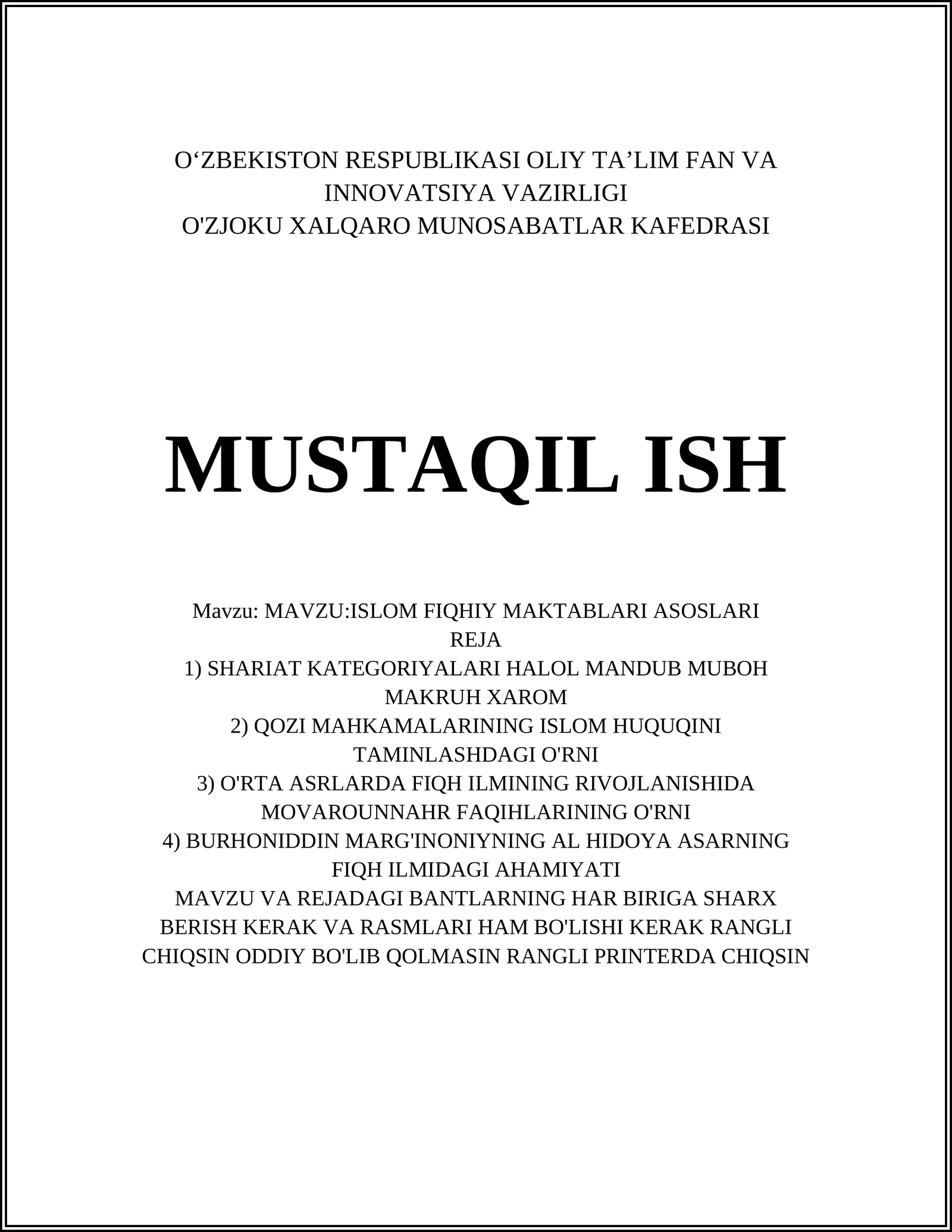 ISLOM FIQHIY MAKTABLARI ASOSLARI