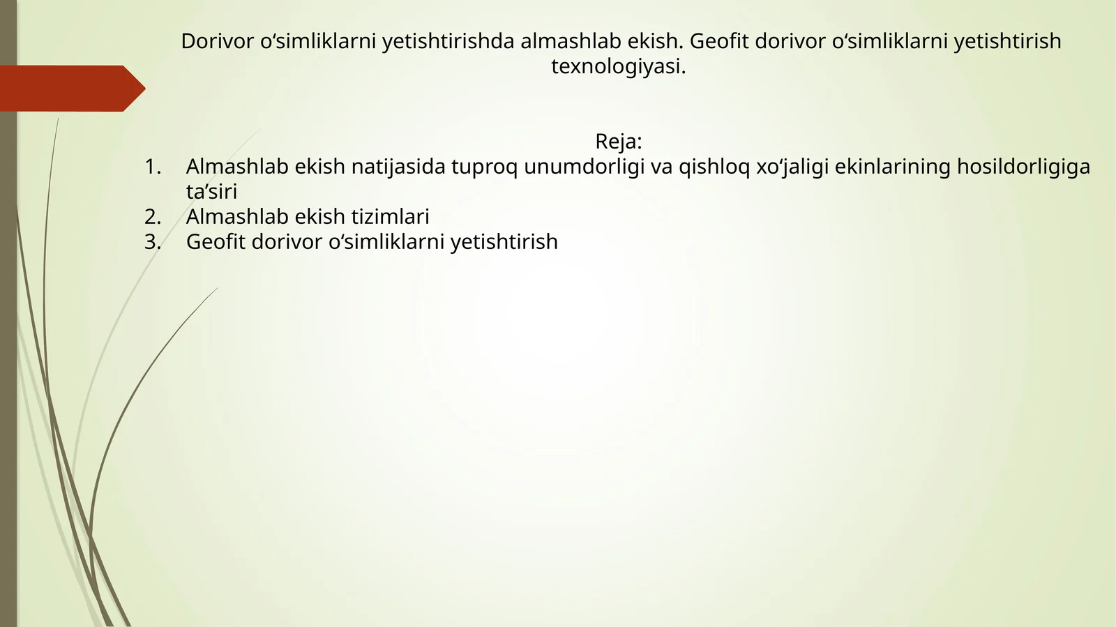 Geofit Dorivor O‘simliklarni Yetishtirish Texnologiyasi