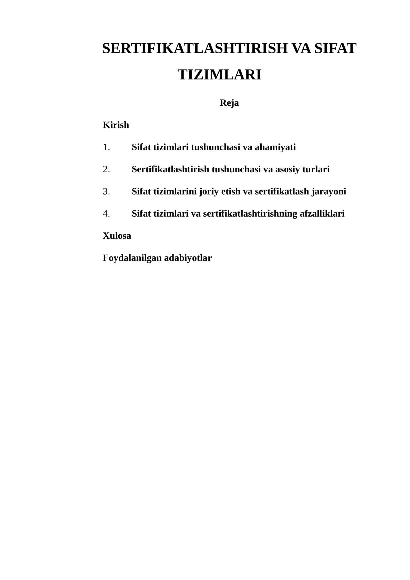 SERTIFIKATLASHTIRISH VA SIFAT TIZIMLARI