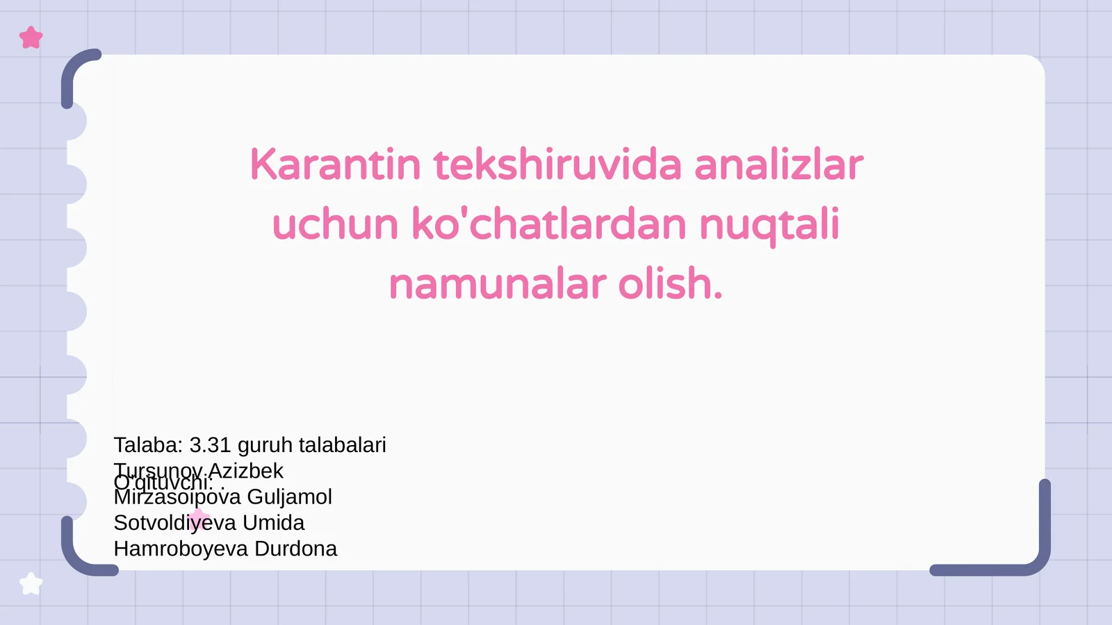 Karantin tekshiruvida analizlar uchun ko'chatlardan nuqtali namunalar olish
