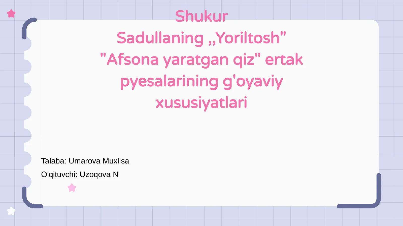 Shukur Sadullaning "Yoriltosh" va "Afsona yaratgan qiz" pyesalari