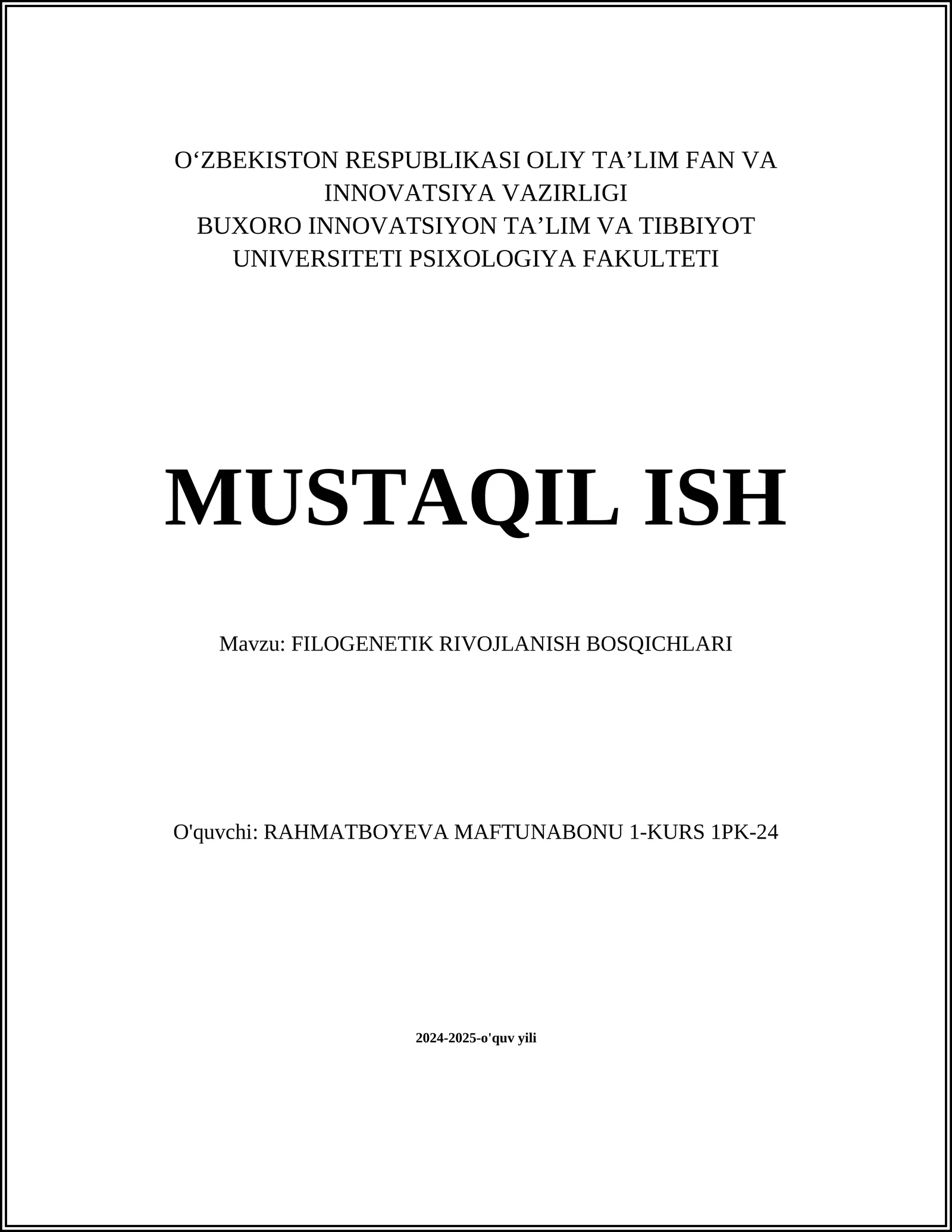 FILOGENETIK RIVOJLANISH BOSQICHLARI