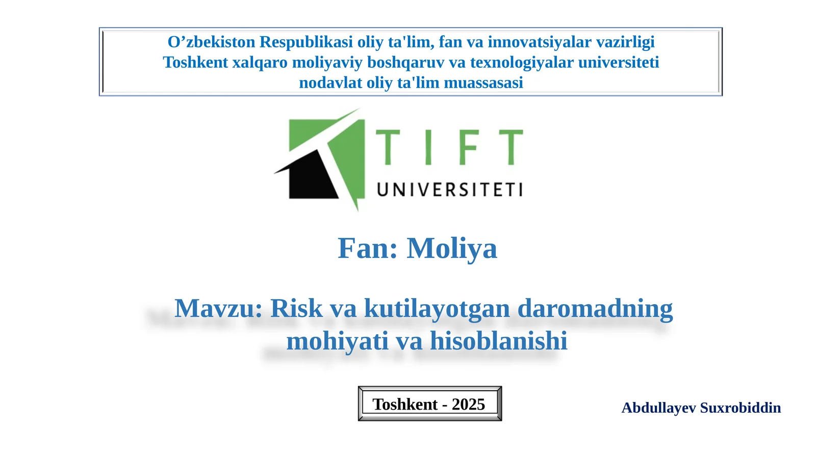 Risk va kutilayotgan daromadning mohiyati va hisoblanishi