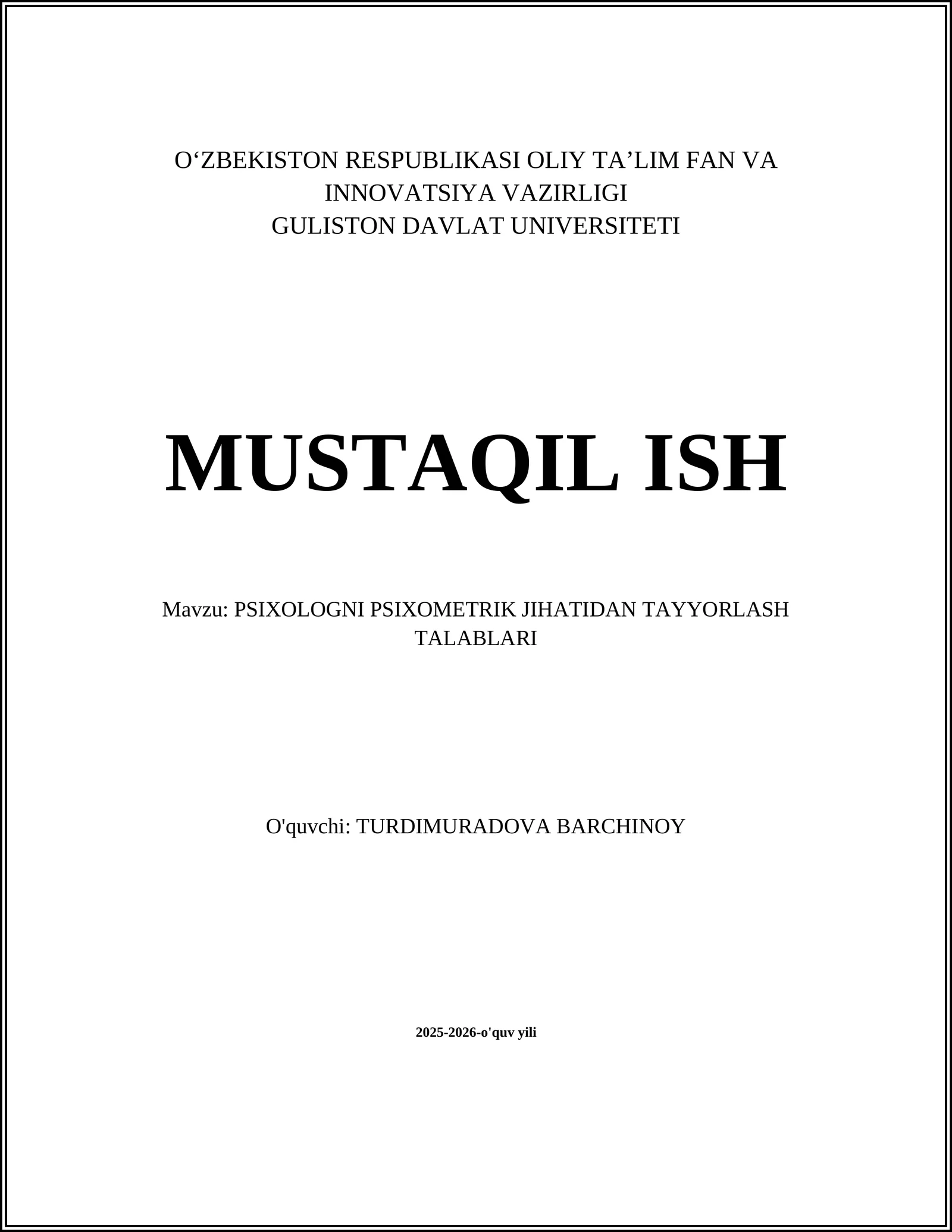 PSIXOLOGNI PSIXOMETRIK JIHATIDAN TAYYORLASH TALABLARI