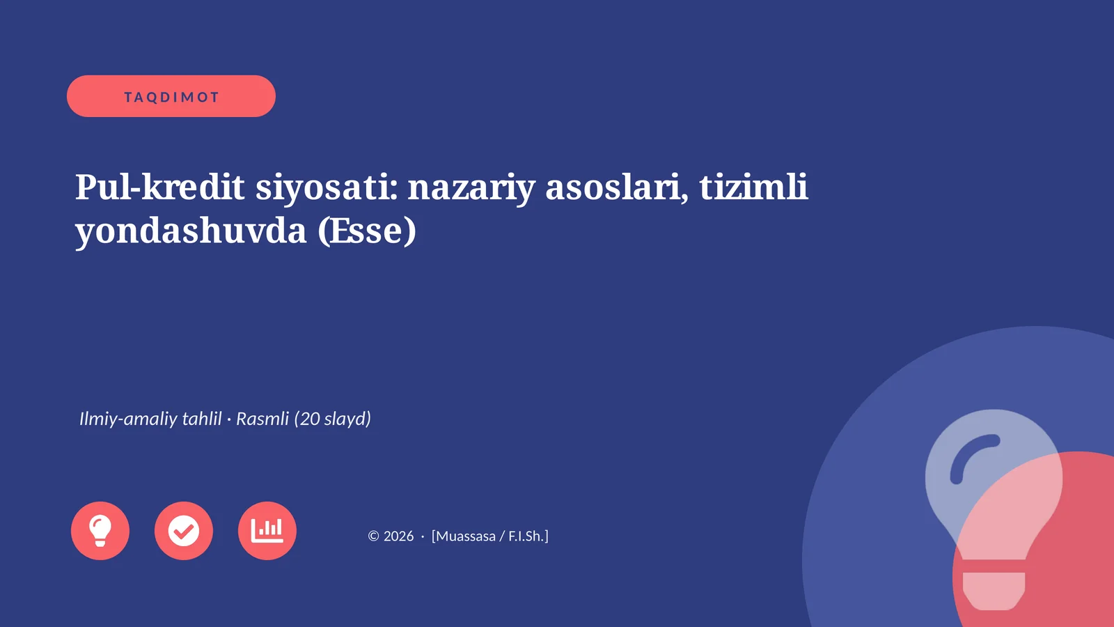 Pul-kredit siyosati: nazariy asoslari, tizimli yondashuvda (Esse)